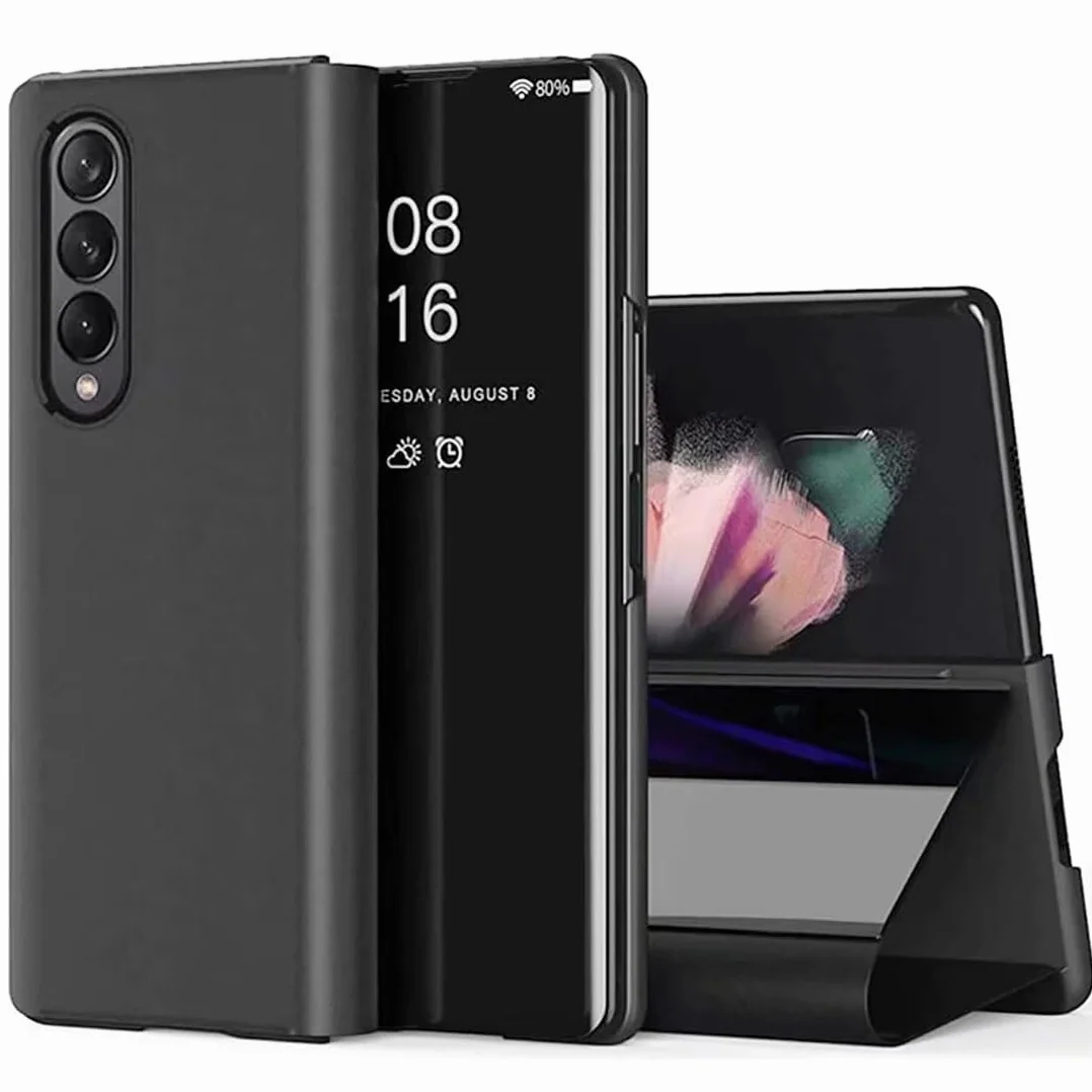 Etui do Samsung Galaxy Z Fold 3, etui z klapką z funkcją stojaka, PC/PU półprzezroczysty wygląd, odporne na wstrząsy etui ochronne na telefon Samsung Galaxy Z Fold 3, czarne