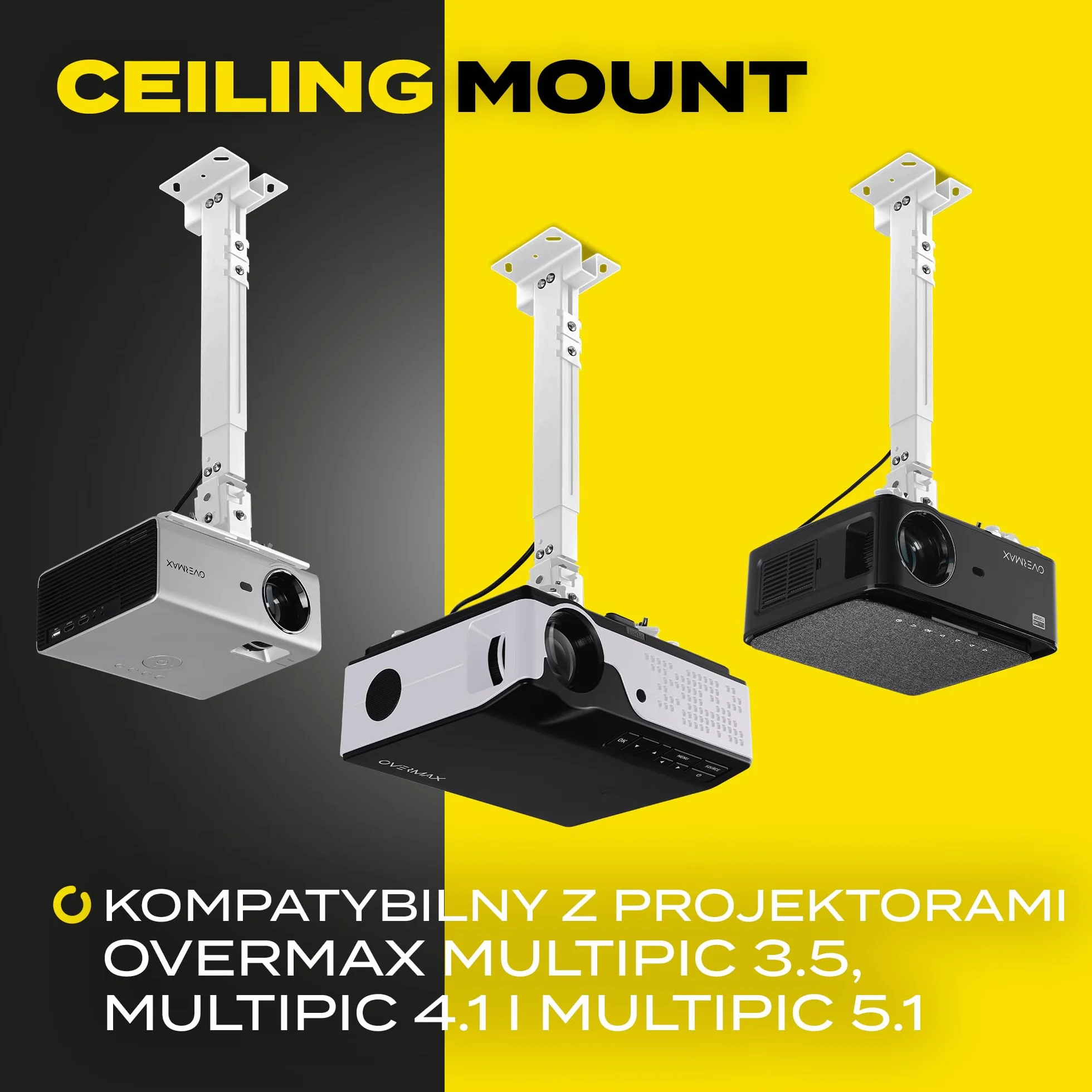 OVERMAX Uchwyt do projektora Ceiling Mount do 20 kg stalowy regulowany 25 stopni