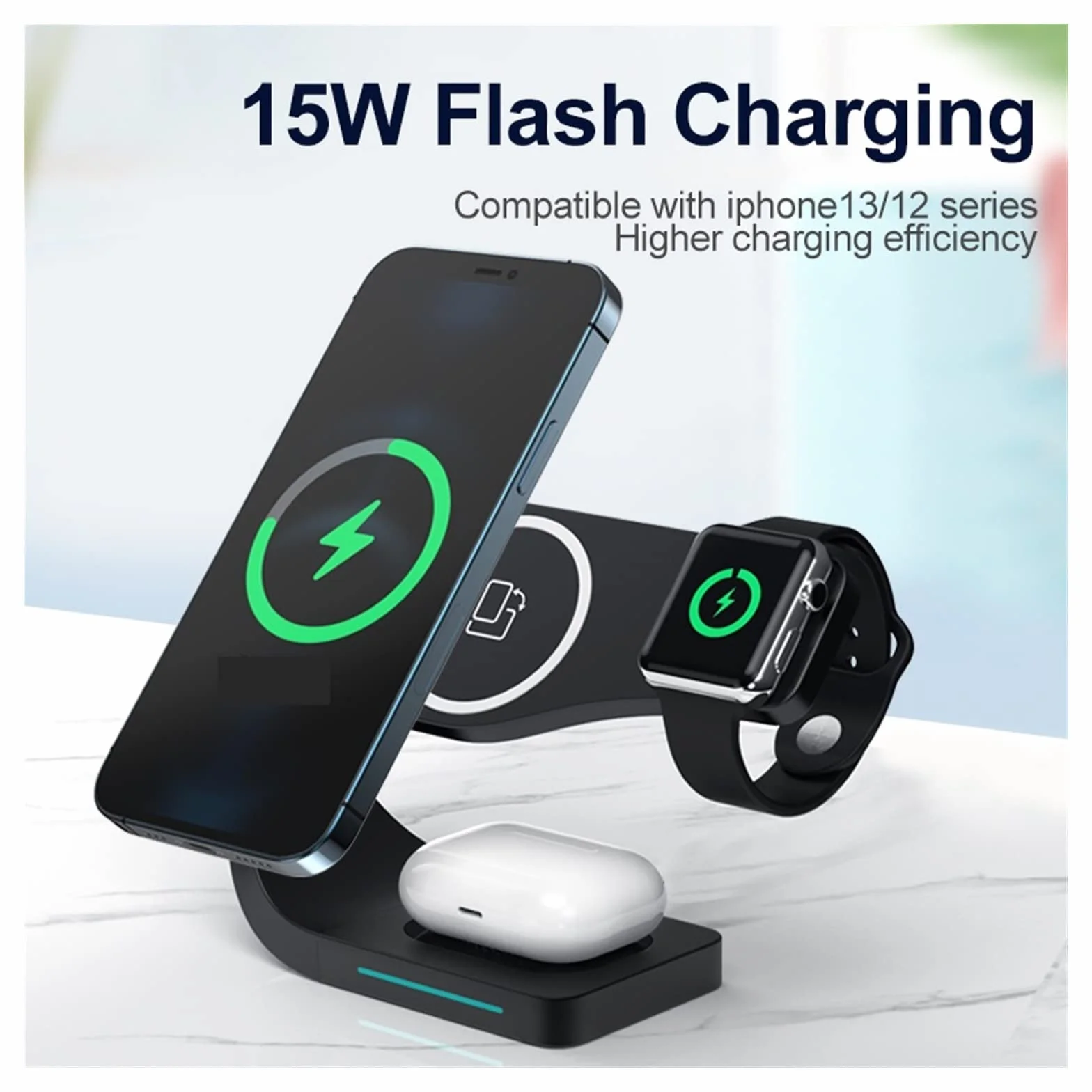 Magnetyczna podstawka ładująca bezprzewodowa 15W indukcyjna uniwersalna stacja dokująca IP14 do szybkiego ładowania słuchawek do telefonu(Black 20W Charger)