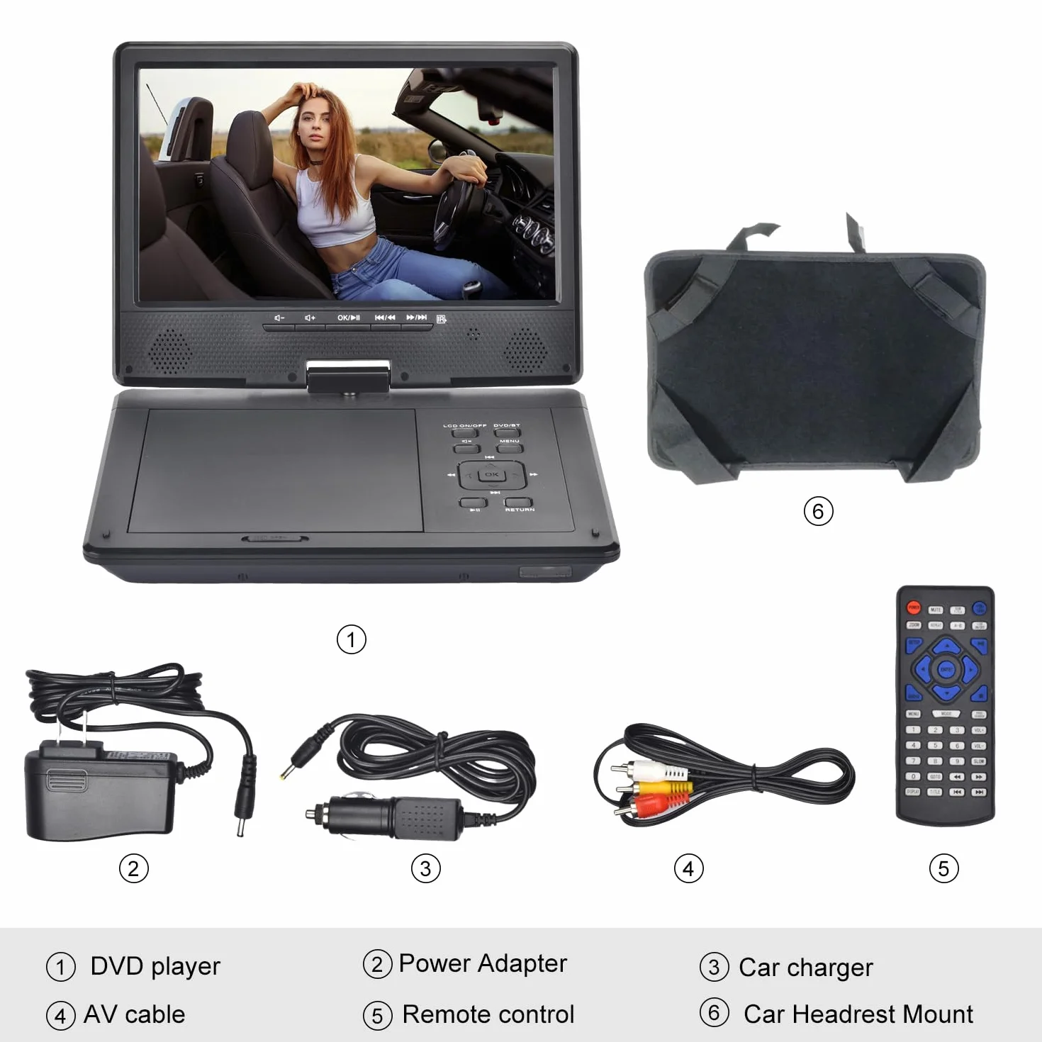 Przenośny odtwarzacz DVD YOOHOO 12,5" z Bluetoothem i obrotowym ekranem 10,5" dla dzieci, nie obsługuje wszystkich regionów, bezpośrednie odtwarzanie wszystkich formatów MKV/MP4/WAV/MP3/CD