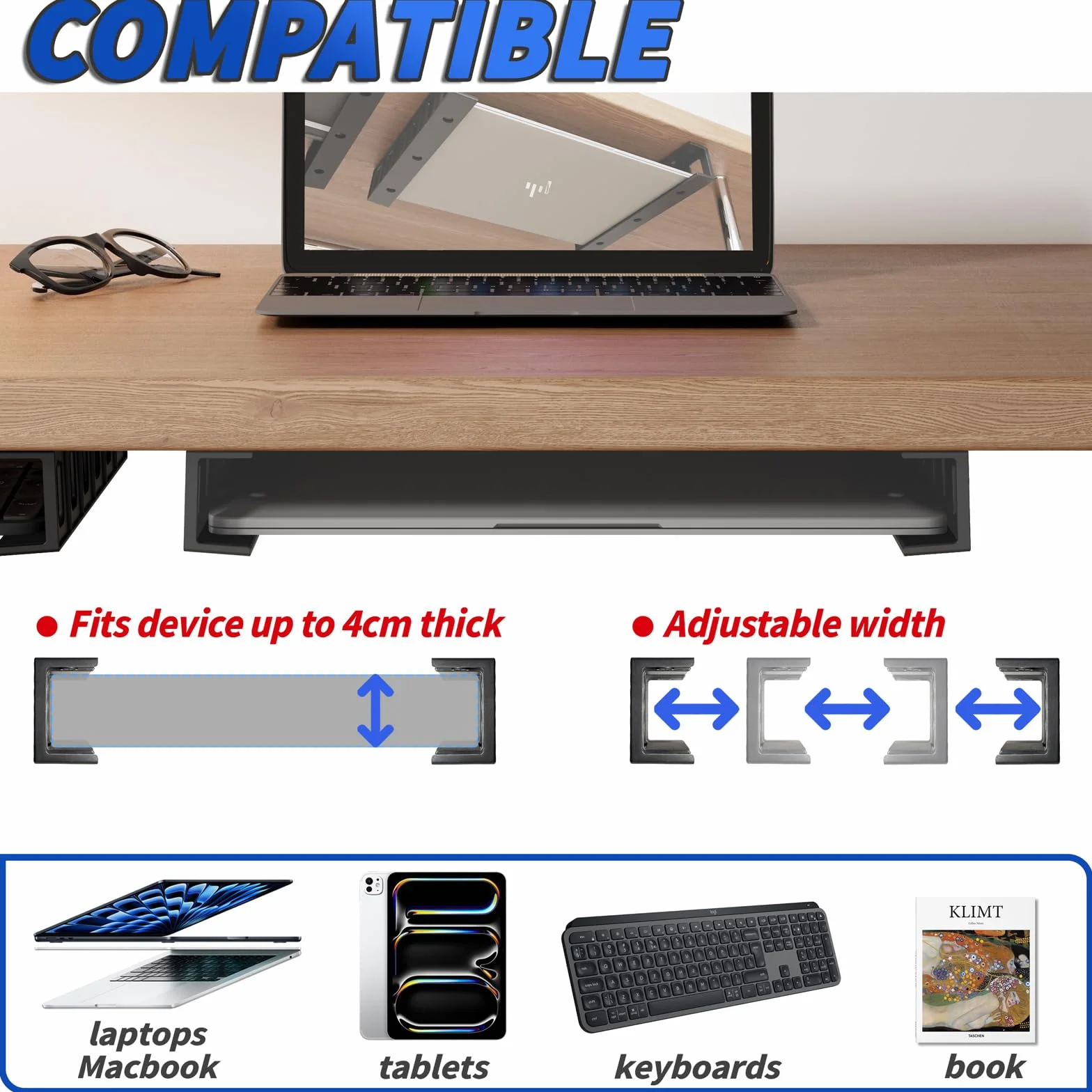 sciuU Uchwyt pod biurkiem/mocowanie na ścianie, wielofunkcyjne przechowywanie dla laptopów, tabletów, klawiatur, modemów, dekoderów TV, urządzeń do przesyłania strumieniowego, oszczędność miejsca na