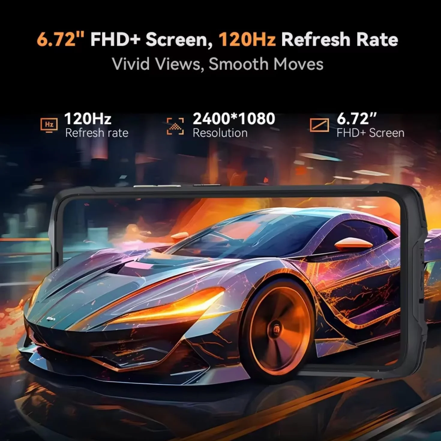 KingKong Power 3 - Smartfon 6,72" FHD+ 120Hz, 24GB (12GB+12GB rozszerzalne) RAM i 256GB ROM, aparat główny 100 MP, bateria 10200mAh, Android 14, procesor Helio G99 Octa-Core, kolor czarny.