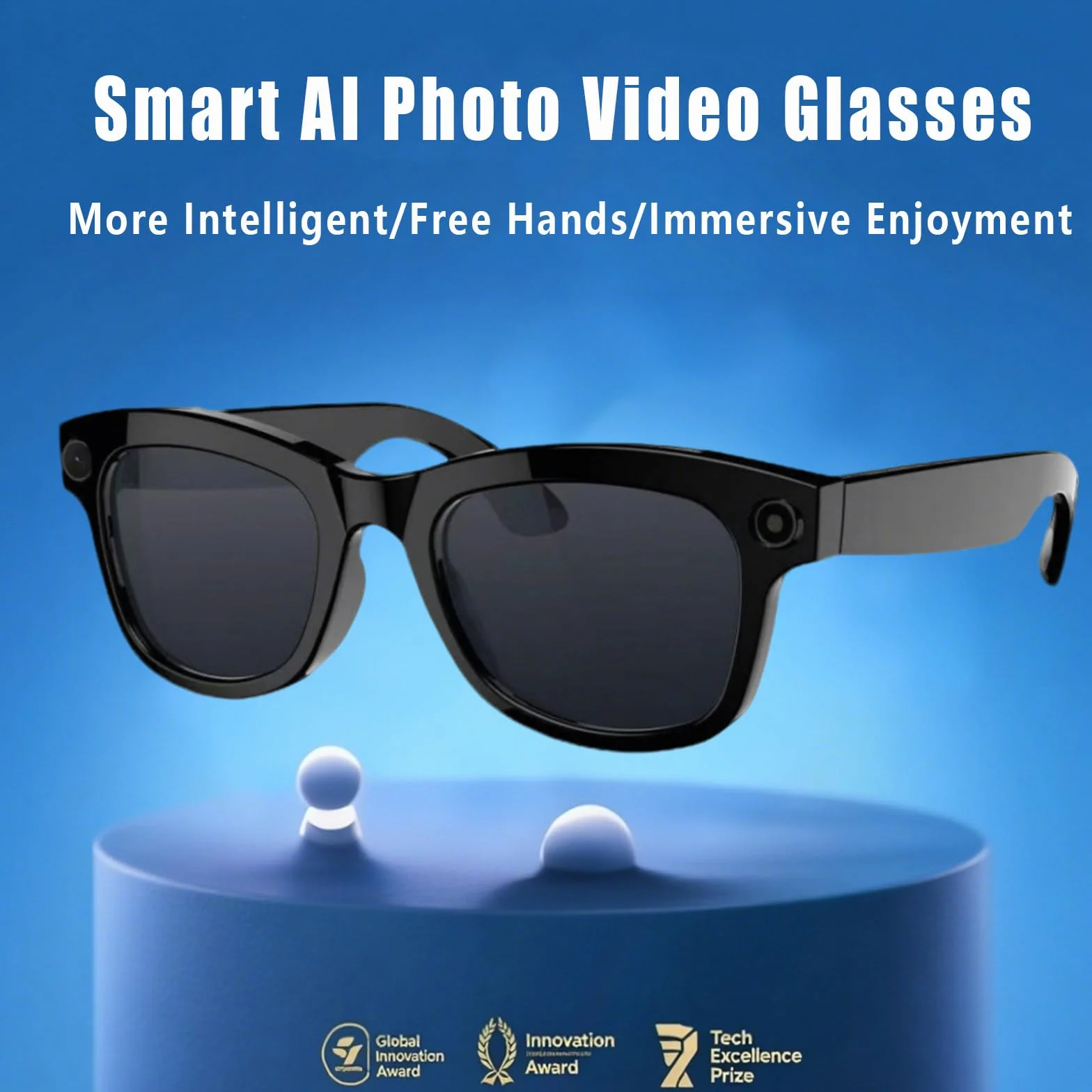 Inteligentne okulary przeciwsłoneczne Bluetooth Okulary rozszerzonej rzeczywistości z aparatem Rób zdjęcia Nagrywaj filmy, tłumaczenie AI Rozpoznawanie,Transparent-Glasses