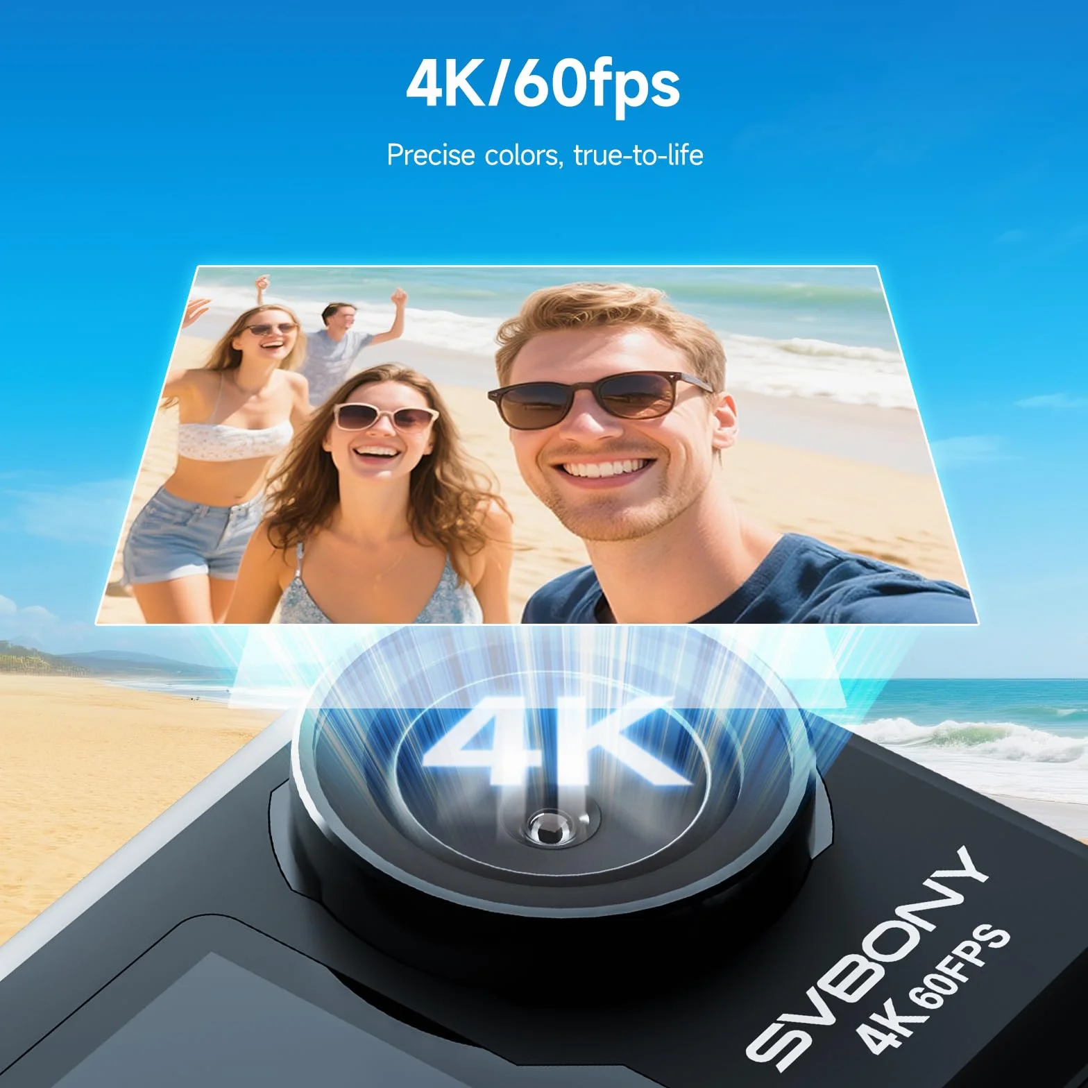 SVBONY ACT20 (2nd) Kamera Sportowa 4K 60FPS, EIS 2.0, Kamera Podwodna 12m (Bez Obudowy), Sterowanie Głosowe, Podwójny Ekran, Dwie Baterie 1350 mAh, Odpowiednia do Nurkowania