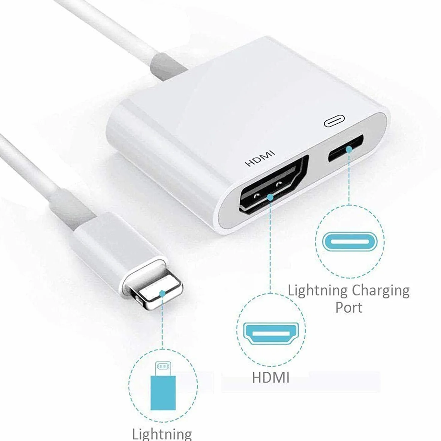 Adapter cyfrowy AV Lightning Adapter [Apple MFi] iPhone iPad HDMI Lightning TV do HDMI Kabel Plug and Play dla iPhone 14/13/12/SE/11/XS/XR/X/8/7/iPad do TV/HDTV/Monitor/Projector