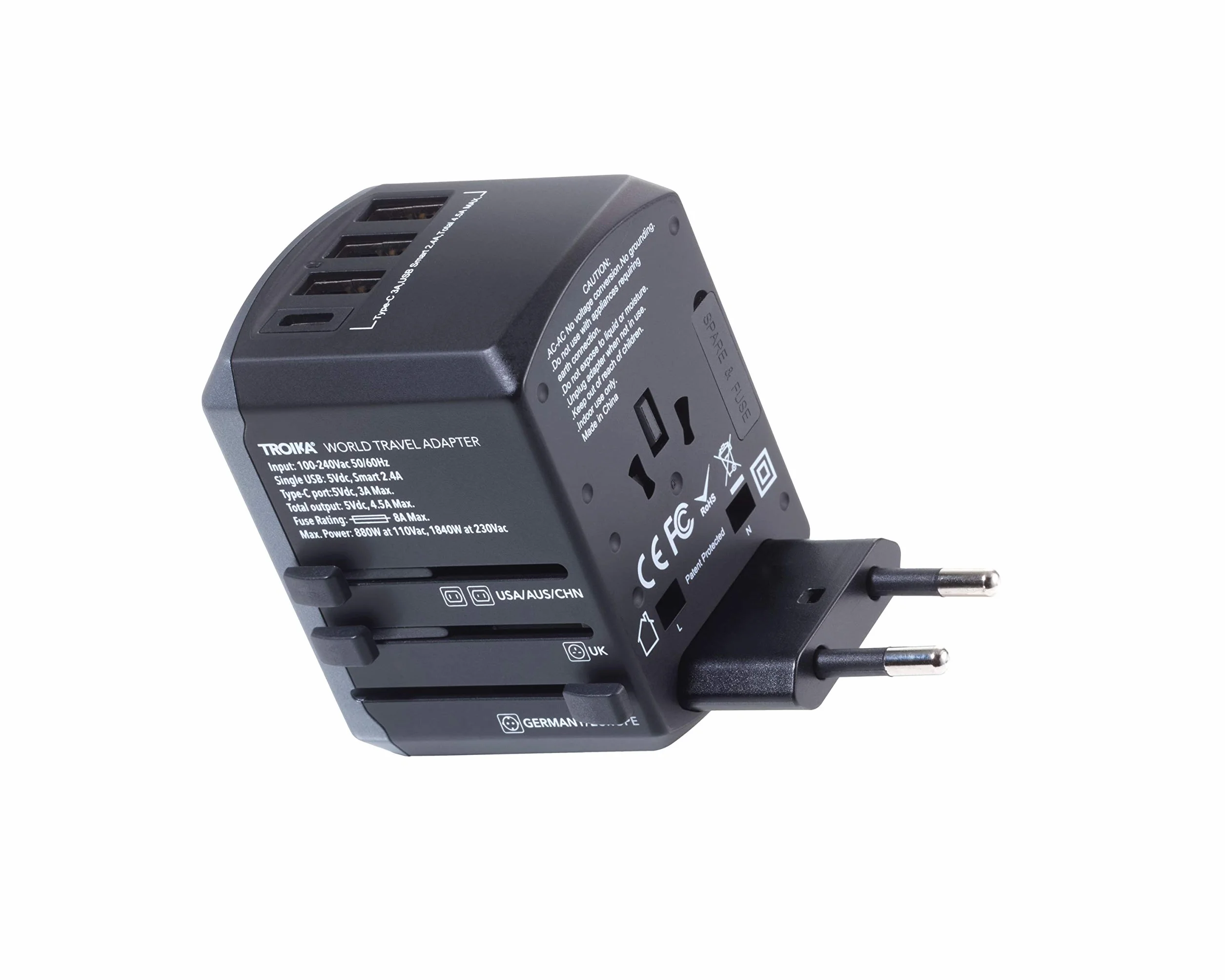 TROIKA Designerski zestaw adapterów podróżnych TROIKA World Travel Adapter, czarny, 26cm, Nowoczesny