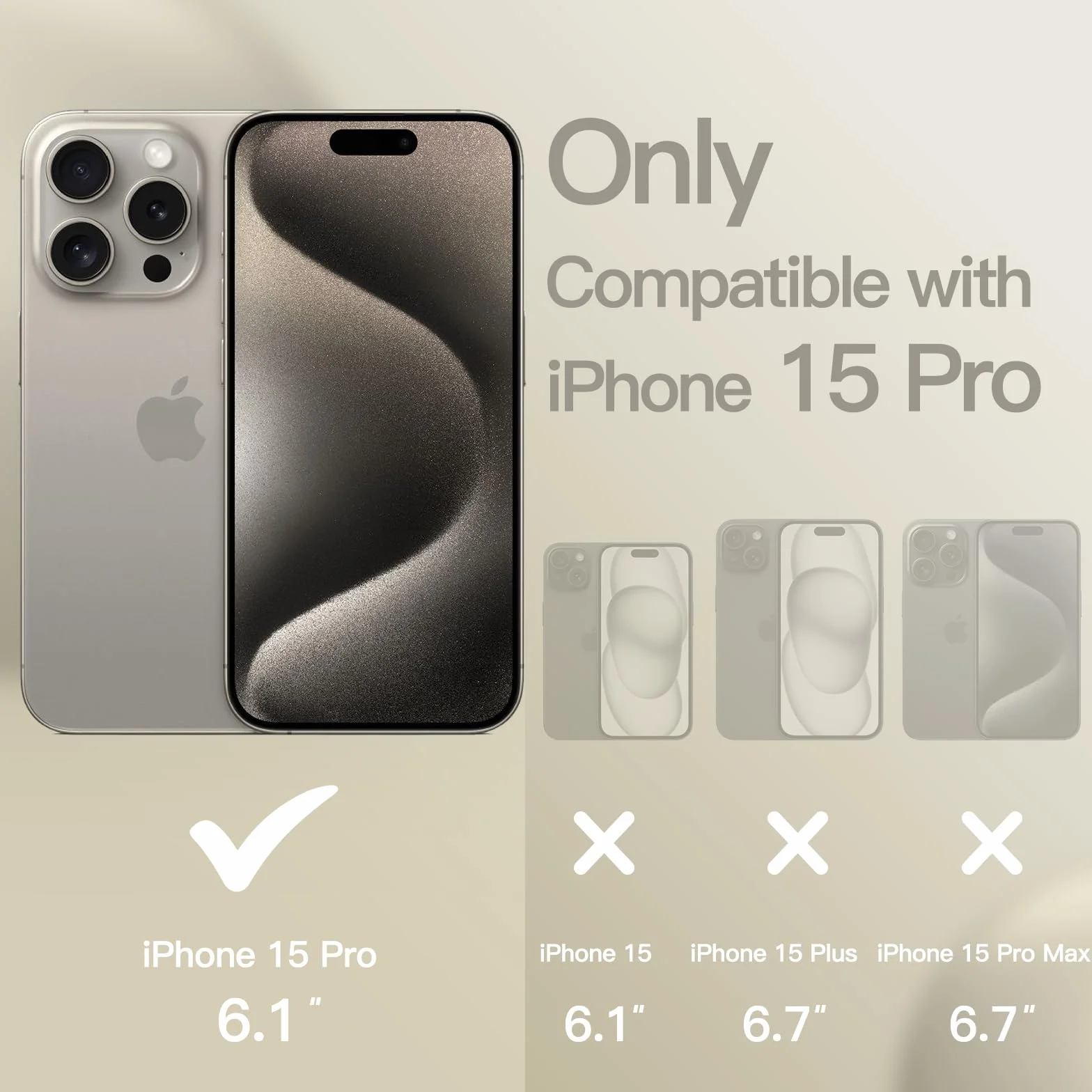 JETech Silikonowe Etui dla iPhone 15 Pro 6,1 Cala, Jedwabisty Miękki w Dotyku Futerał Ochronny na Całe Ciało, Odporny na Wstrząsy Case (Tytan Naturalny)