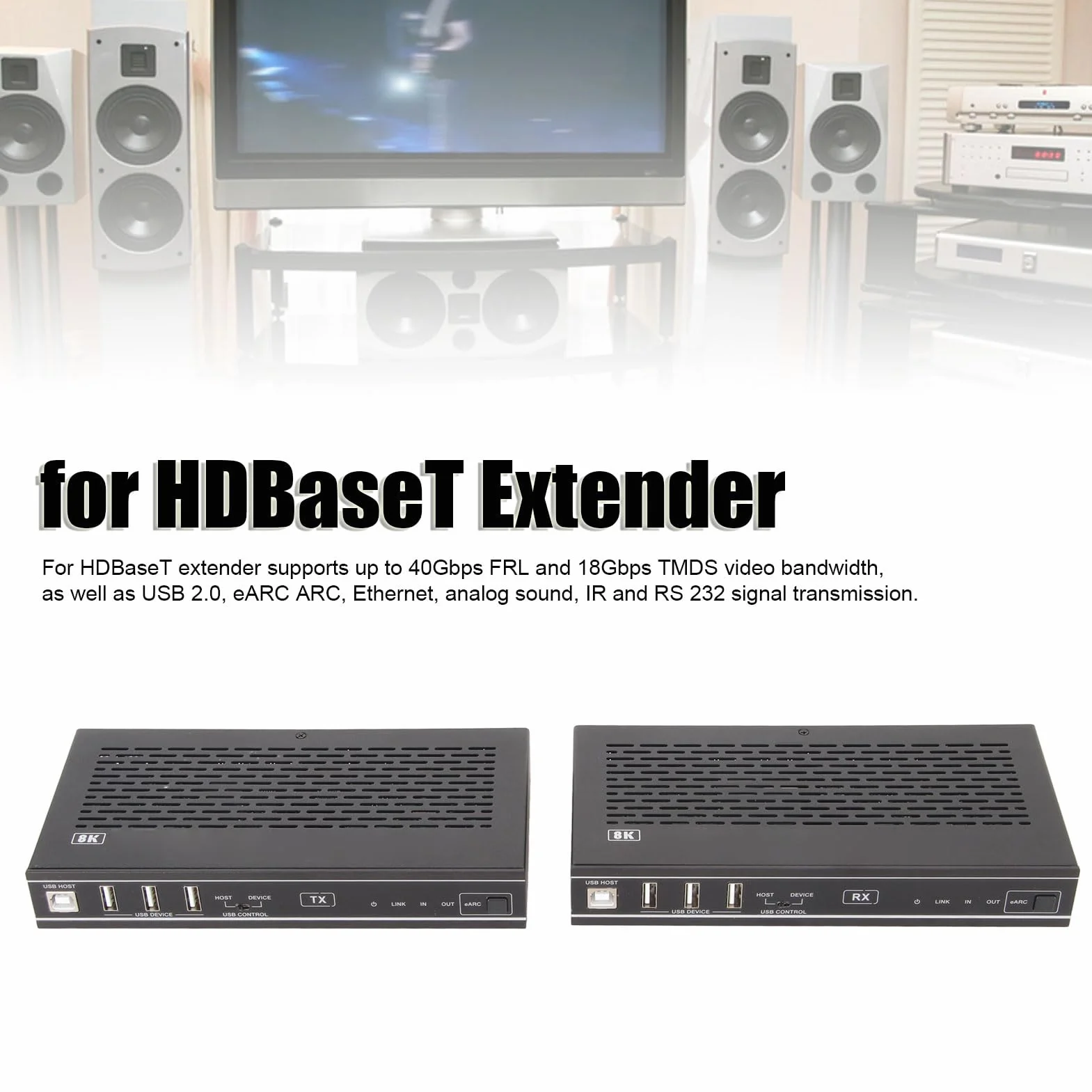 dla HDBaseT HDMI Extender, HDP-EHC100U 8K HDMI USB over dla HDBaseT Audio Video Extender Adapter, Obsługuje HDMI 2.1, HDCP 2.3, dla HDBaseT 3.0 i Dwukierunkowy POC (Wtyczka UE)