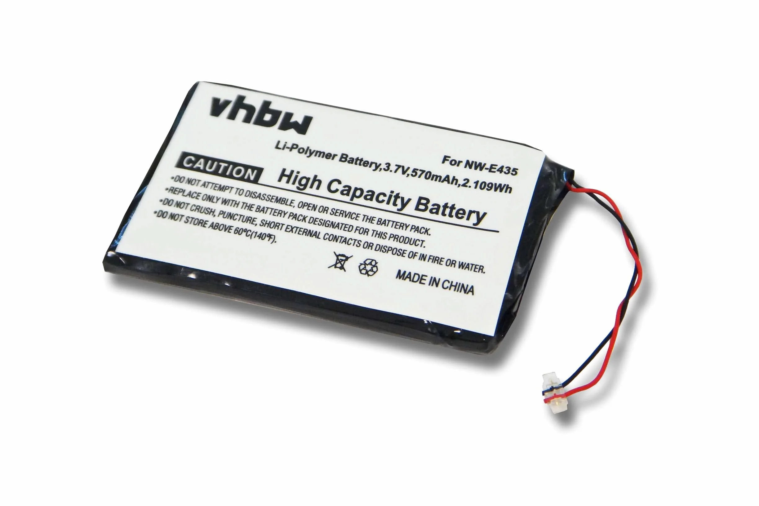vhbw Bateria pasująca do Sony NWZ-E438FPNK, NWZ-E438FRED, SOK-NWZ-E435F(B) odtwarzacz MP3 (570 mAh, 3,7 V, litowo-polimerowy)