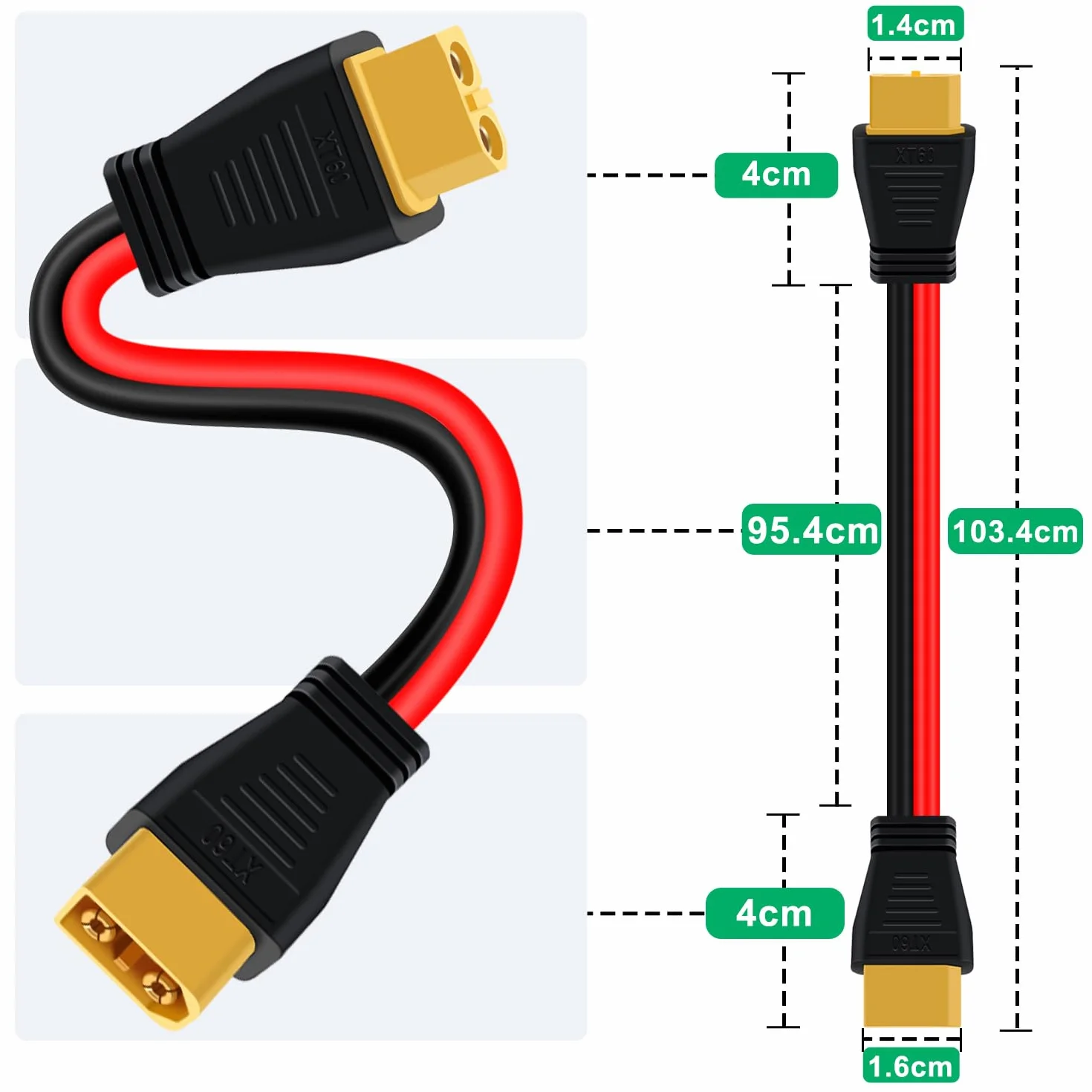 Przedłużacz XT60 12 AWG z wtykiem XT60 do gniazda kabel do akumulatorów RC, przenośnych zasilaczy i zestawów akumulatorów (1 m)