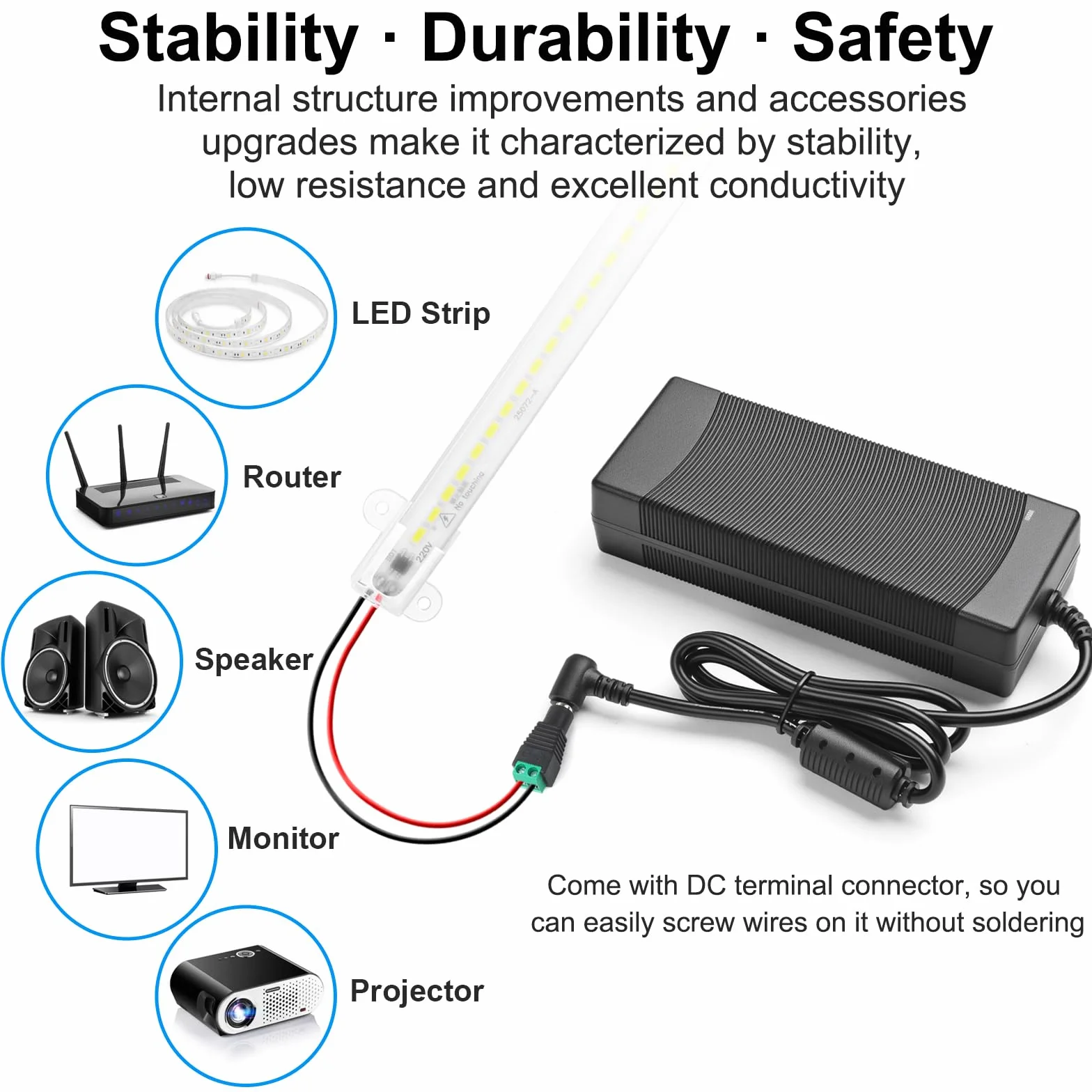 Zasilacz 12V 10A, 120W Uniwersalny Adapter Sieciowy AC/DC 100-240V - Stabilny Transformator z Gniazdem DC - Do Oświetlenia LED i Routerów