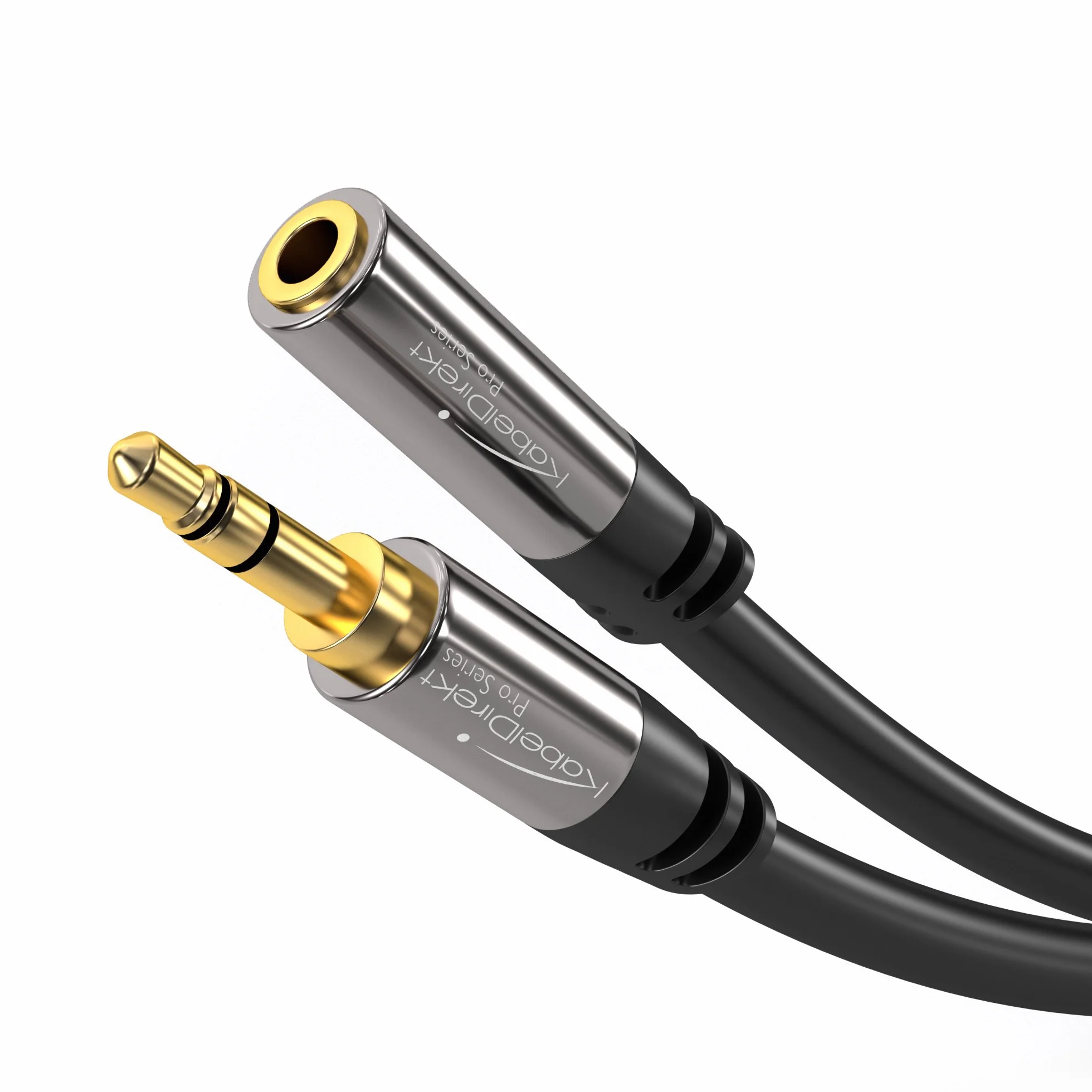 KabelDirekt – 2 m – Przedłużacz słuchawkowy, przedłużacz jack 3,5 mm (kabel audio aux, wtyk/gniazdo, prawie niezniszczalna metalowa obudowa, idealny do słuchawek, czarny)