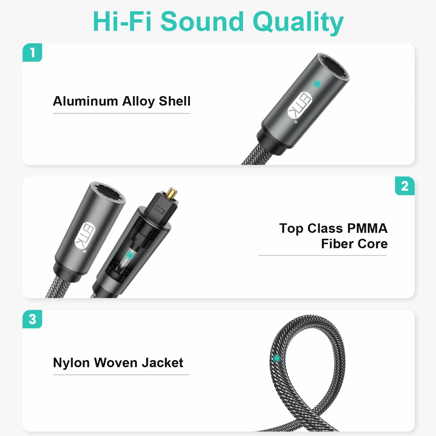 EMK Optyczny przedłużacz kabla Toslink żeński na męski, rozszerzony kabel audio, kompatybilny z Smart TV, kinem domowym, PS4, Xbox i PlayStation