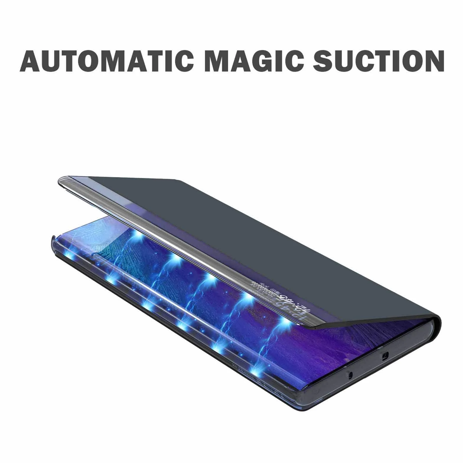Etui LEYAN do Samsung Galaxy S21 5G, Premium skórzane etui z klapką z przezroczystym okienkiem, etui z klapką Smart View ze składanym uchwytem, granatowe