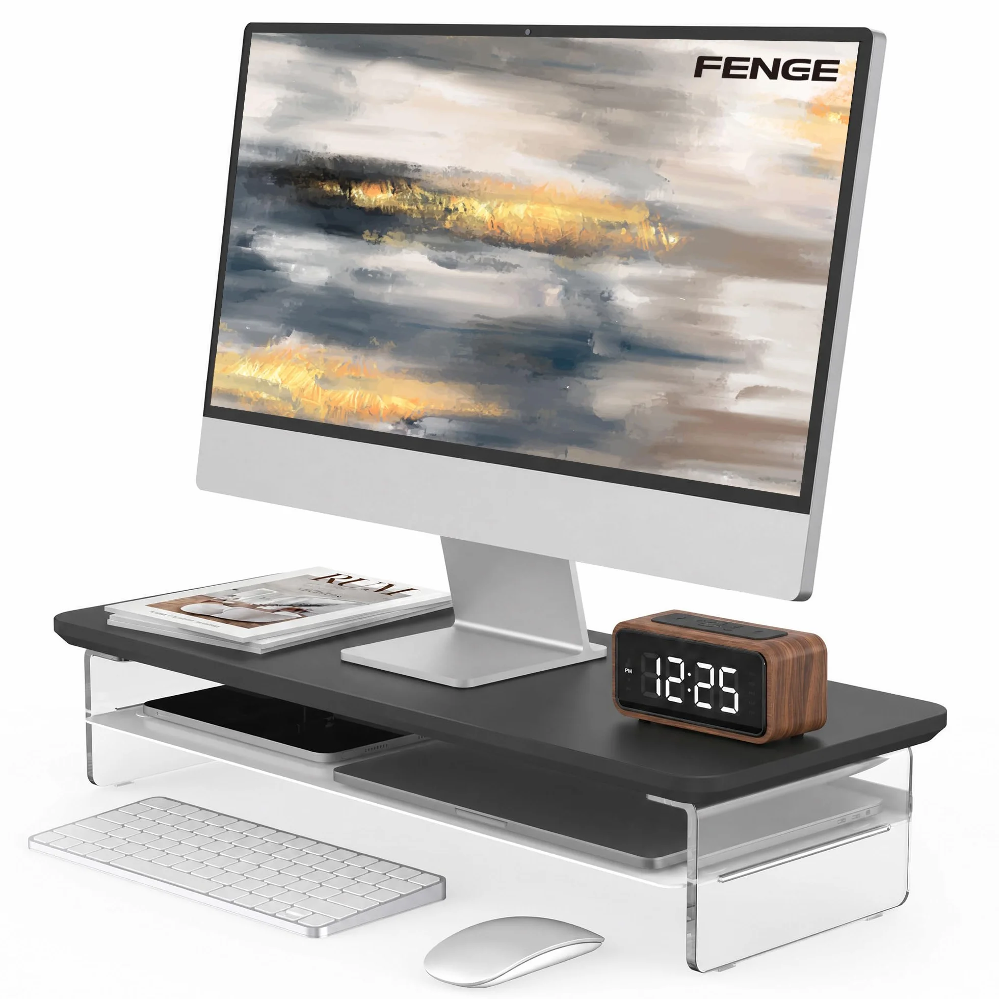 Fenge Uchwyty do monitorów akrylowych ekranów telewizyjnych komputerów, 60 cm czarny | 60 cm, obciążenie 45 kg, efekt pływający, uchwyt do laptopa TV drukarka