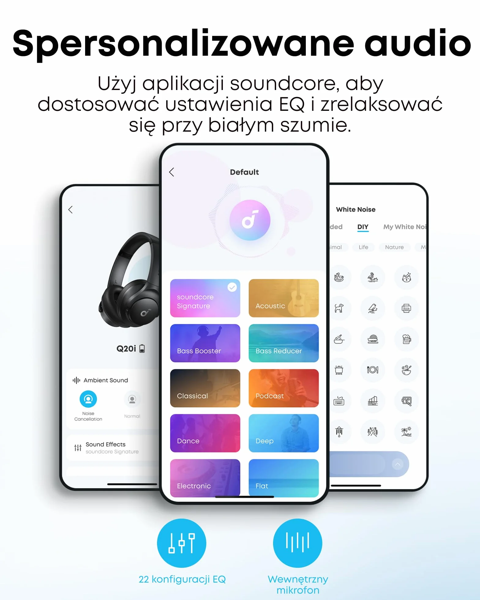 Słuchawki hybrydowe Soundcore by Anker Q20i(odnowiona) z aktywną redukcją szumów, bezprzewodowe nauszne Bluetooth, 40-godzinny czas odtwarzania ANC, dźwięk o wysokiej rozdzielczości, mocny bas