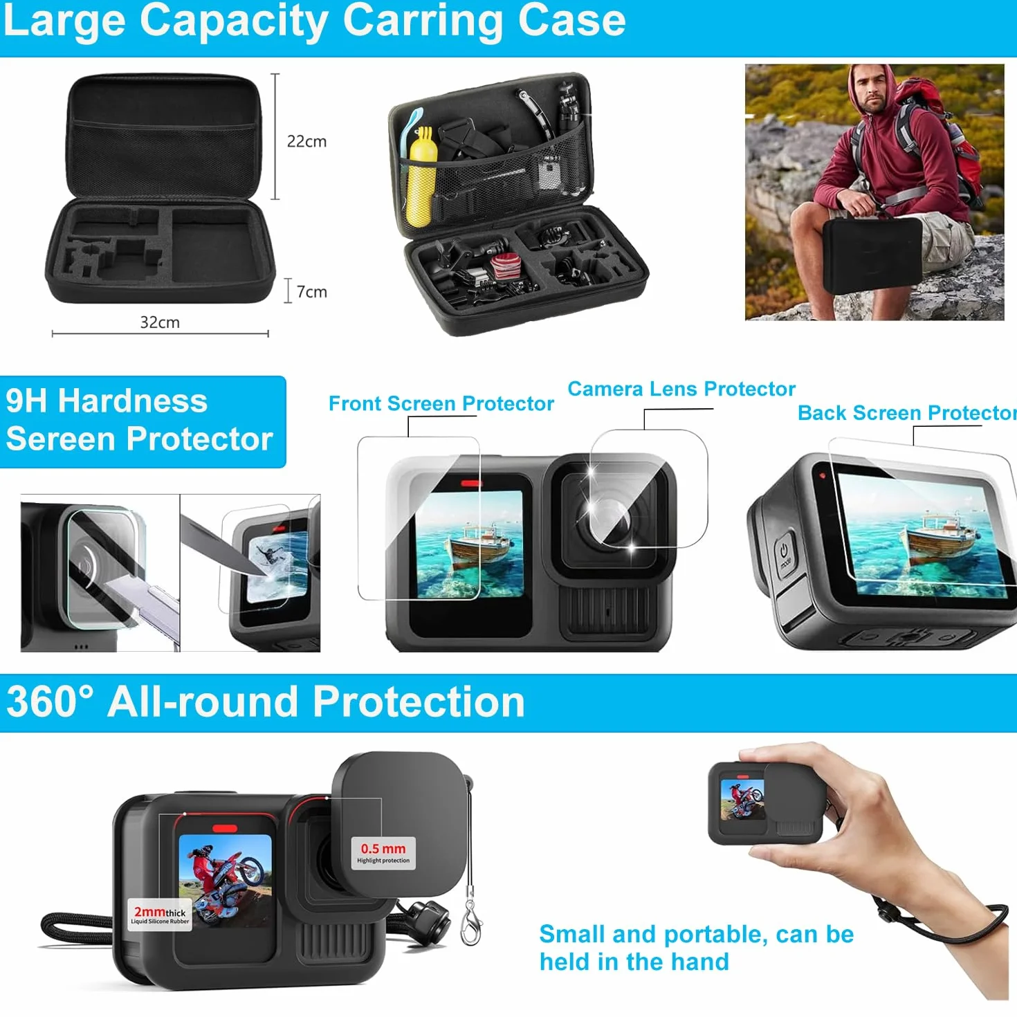 Akcesoria do GoPro Hero 13 Black, Saprdii wodoodporna pokrowce ochronne, wodoodporna obudowa, akcesoria do nurkowania, uchwyt selfie z filtrem i więcej, zestaw akcesoriów do GoPro Hero 13