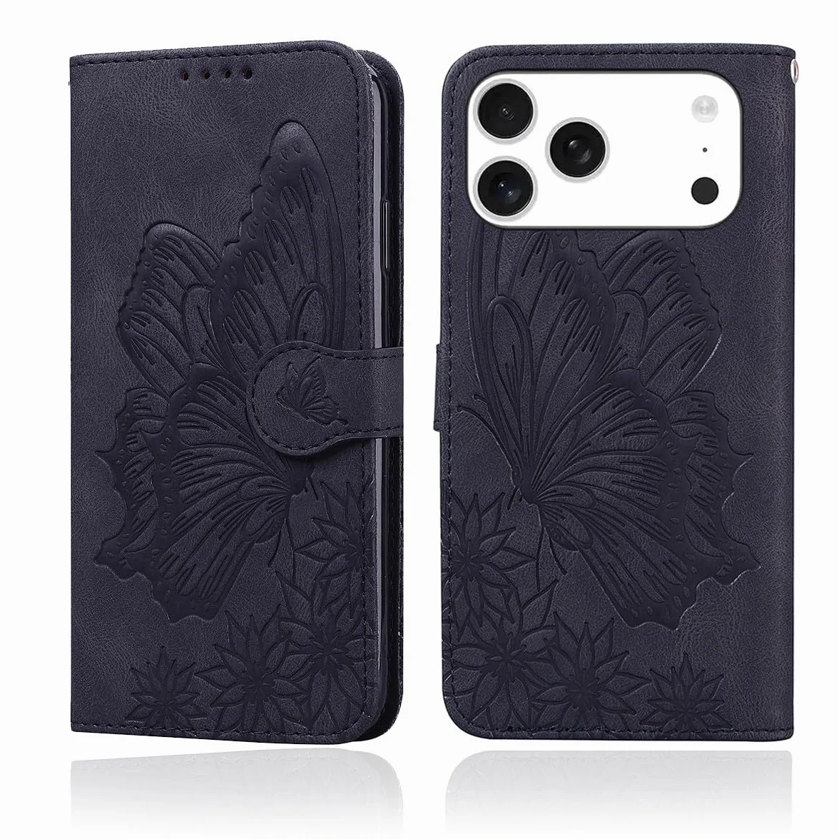 Generic Kompatybilny z iPhone 15 (kolor: czarny) skórzany portfel motylkowy z klapką magnetyczne etui z klapką