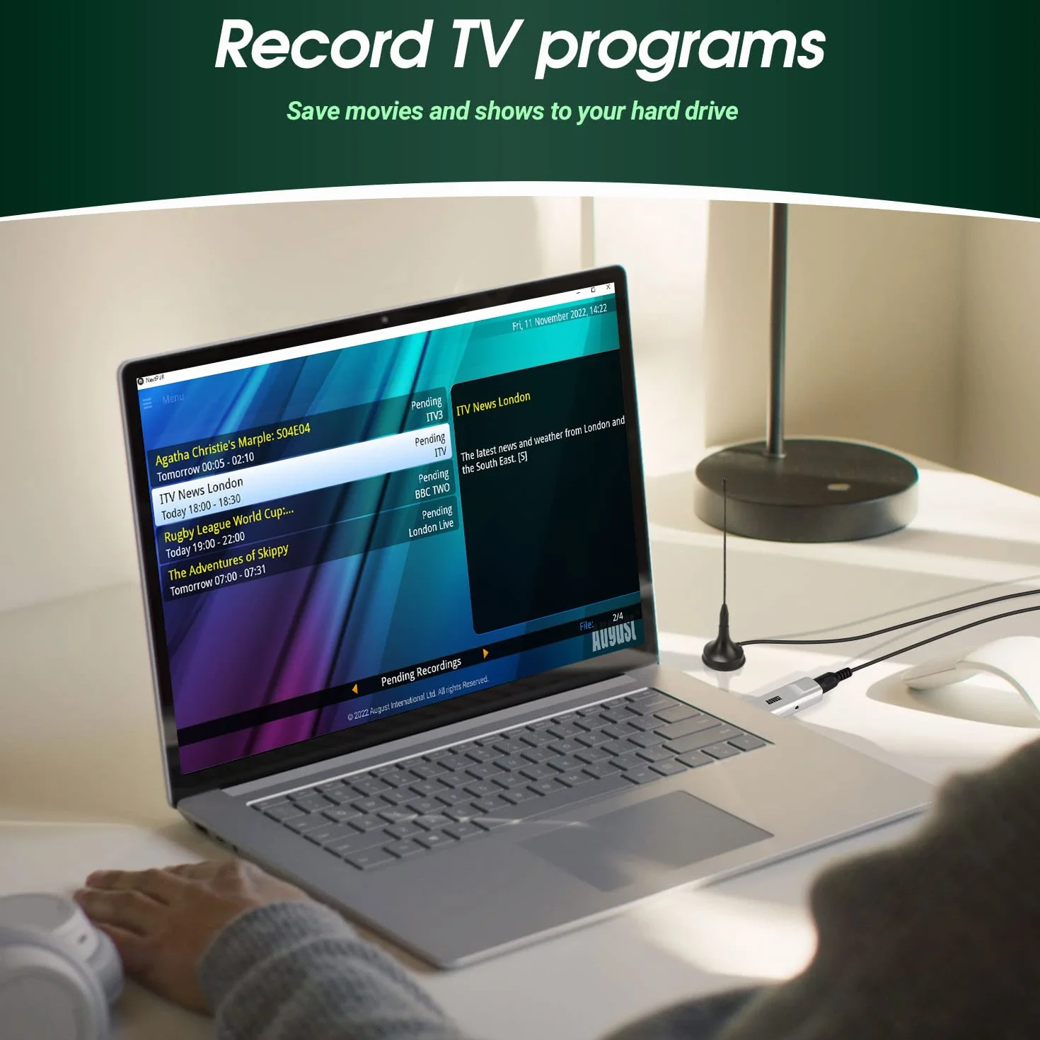 Tuner TV USB HD - August DVB-T210 - Oglądaj cyfrowy telewizor Cyfrowa telewizja naziema w Full HD na laptopie i komputerach stacjonarnych - zewnętrzna karta telewizyjna do Windows 11,10, 8, 7