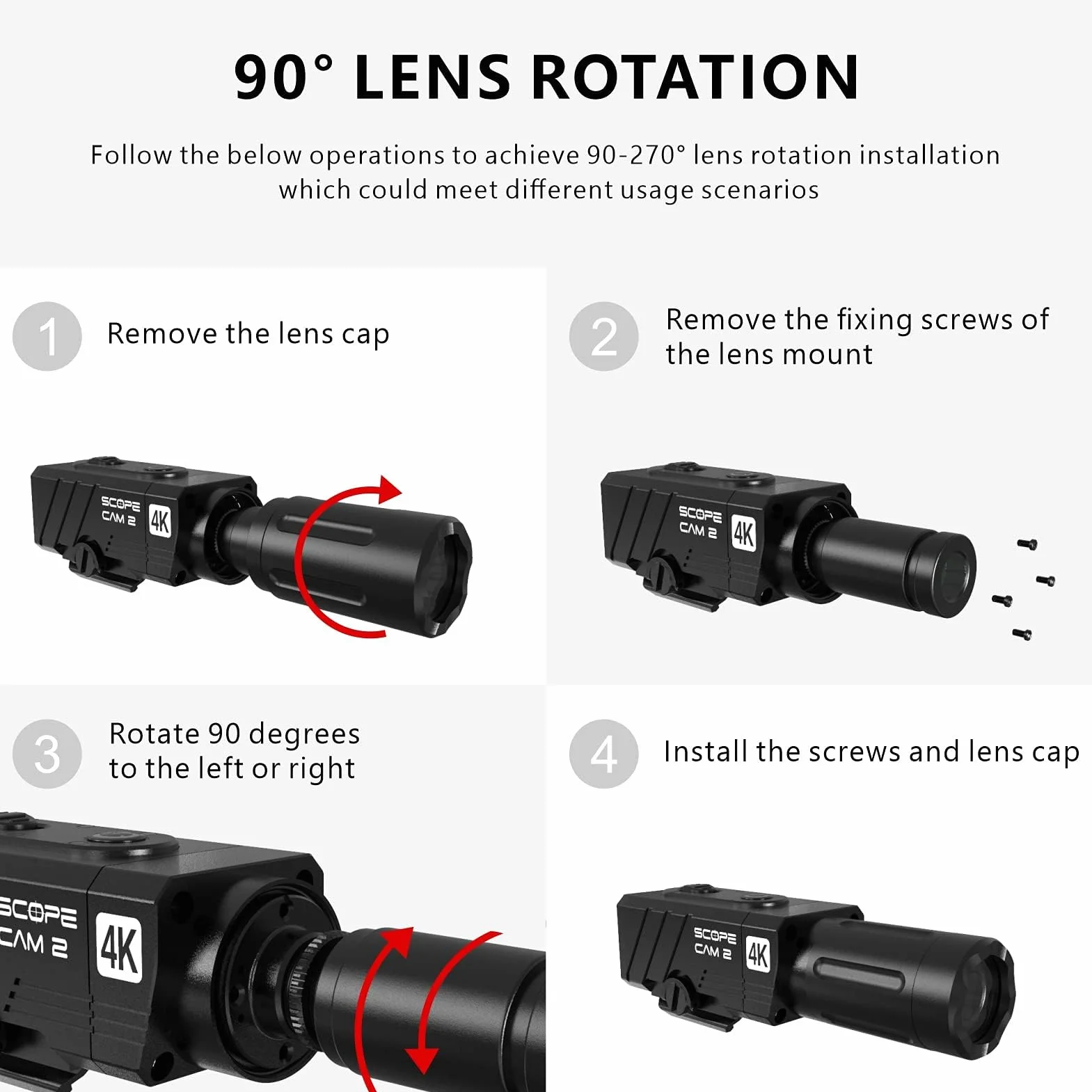 RunCam ScopeCam2 4K Airsoft Camera 4xDigital Zoom HD Mini WiFi Action Camera dla Airsoft Paintball Hunting Tactical Training z kablem przełączającym nagrywanie (obiektyw średniego zasięgu 25 mm)