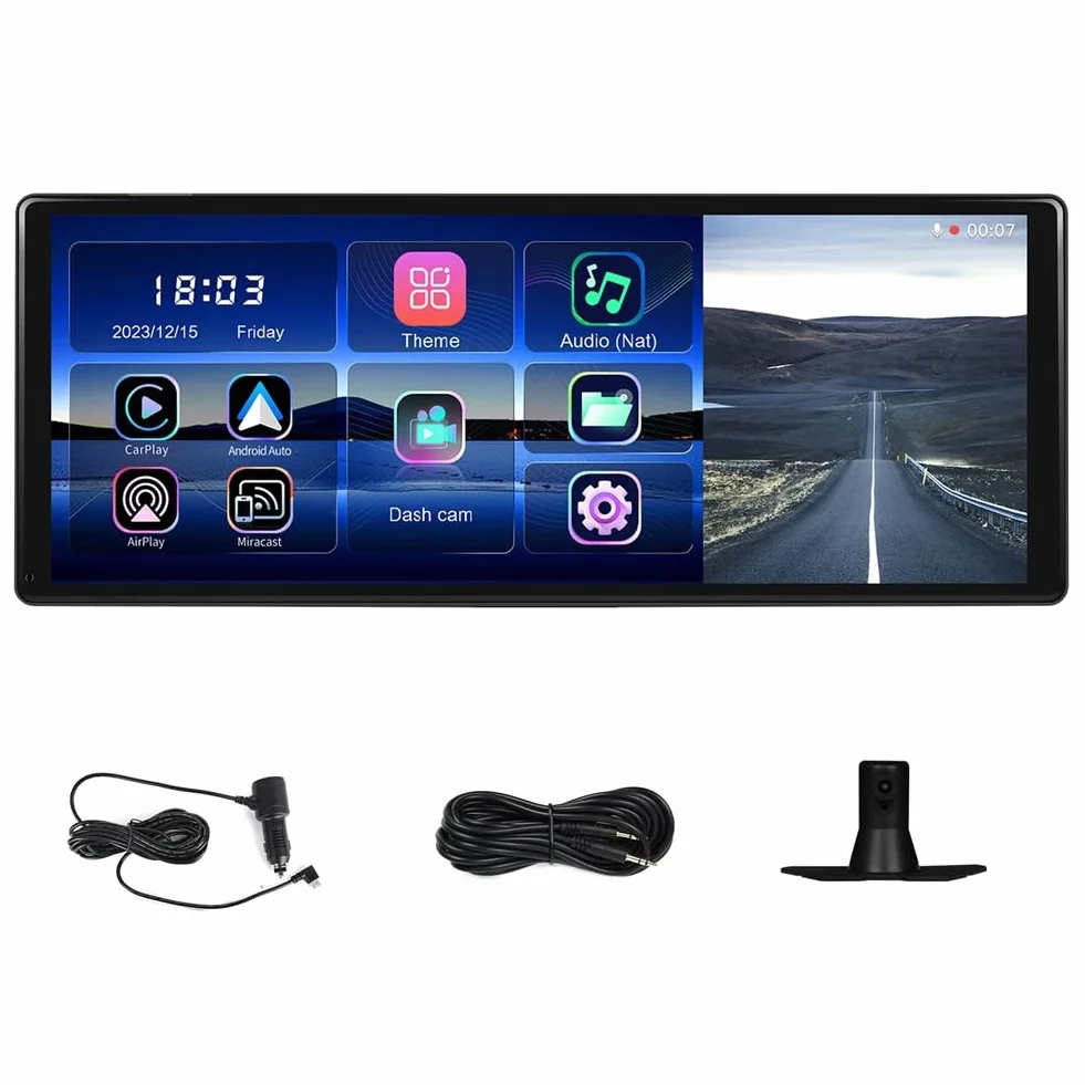Przenośny inteligentny samochodowy odtwarzacz multimedialny 11,3 bezprzewodowy Carplay Android Auto 4K DVR kamera samochodowa ADAS lustro link Bluetooth FM zamiennik