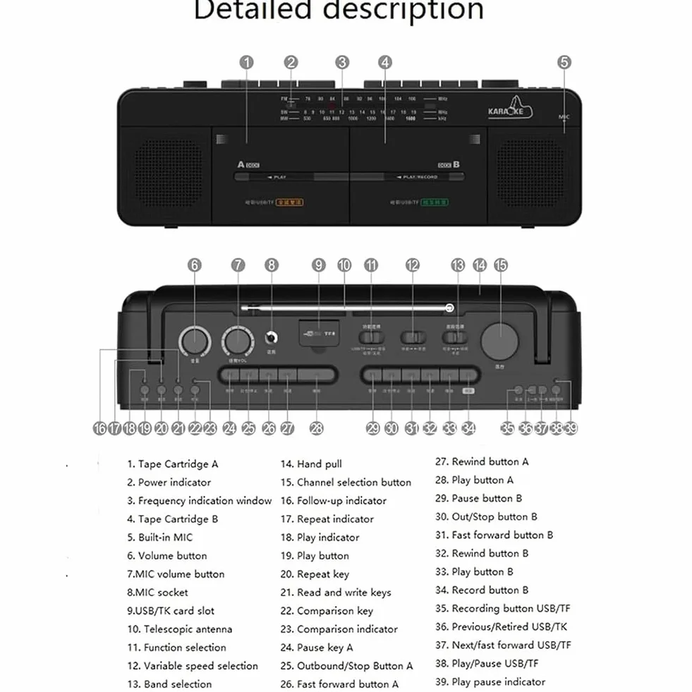 Magnetofon kasetowy z radiem AM/FM, dyskiem MP3/U, nagrywanie jednym kliknięciem – podwójny odtwarzacz taśmowy w klasycznym stylu dla miłośników muzyki i dźwięku
