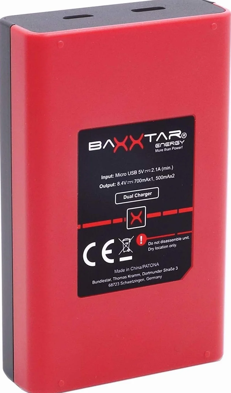 Baxxtar Dual LCD Ładowarka USB-C/Micro-USB do Canon LP-E5 LPE5 | Kompaktowa ładowarka podróżna do EOS Rebel XS XSi T1i 1000D 500D 450D Kiss X3 X2 F