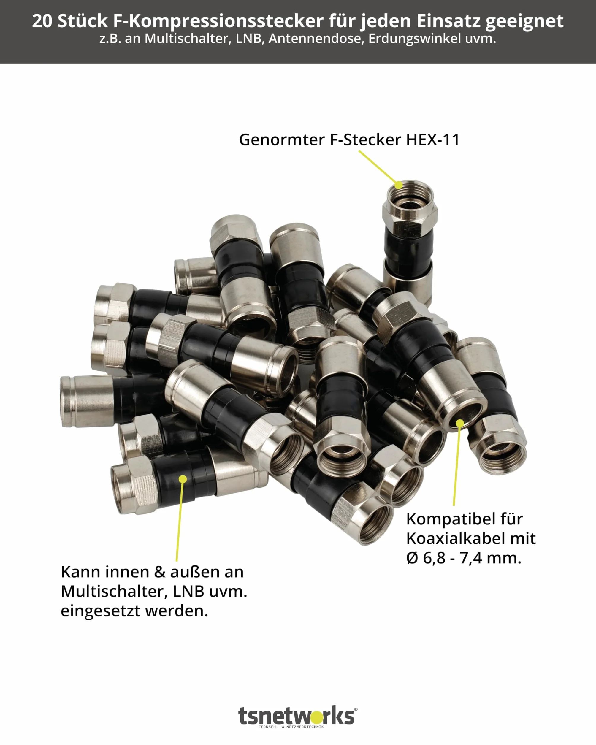 F Wtyczka do kabla koncentrycznego 6,8-7,4 mm RG 6 kompresyjna
