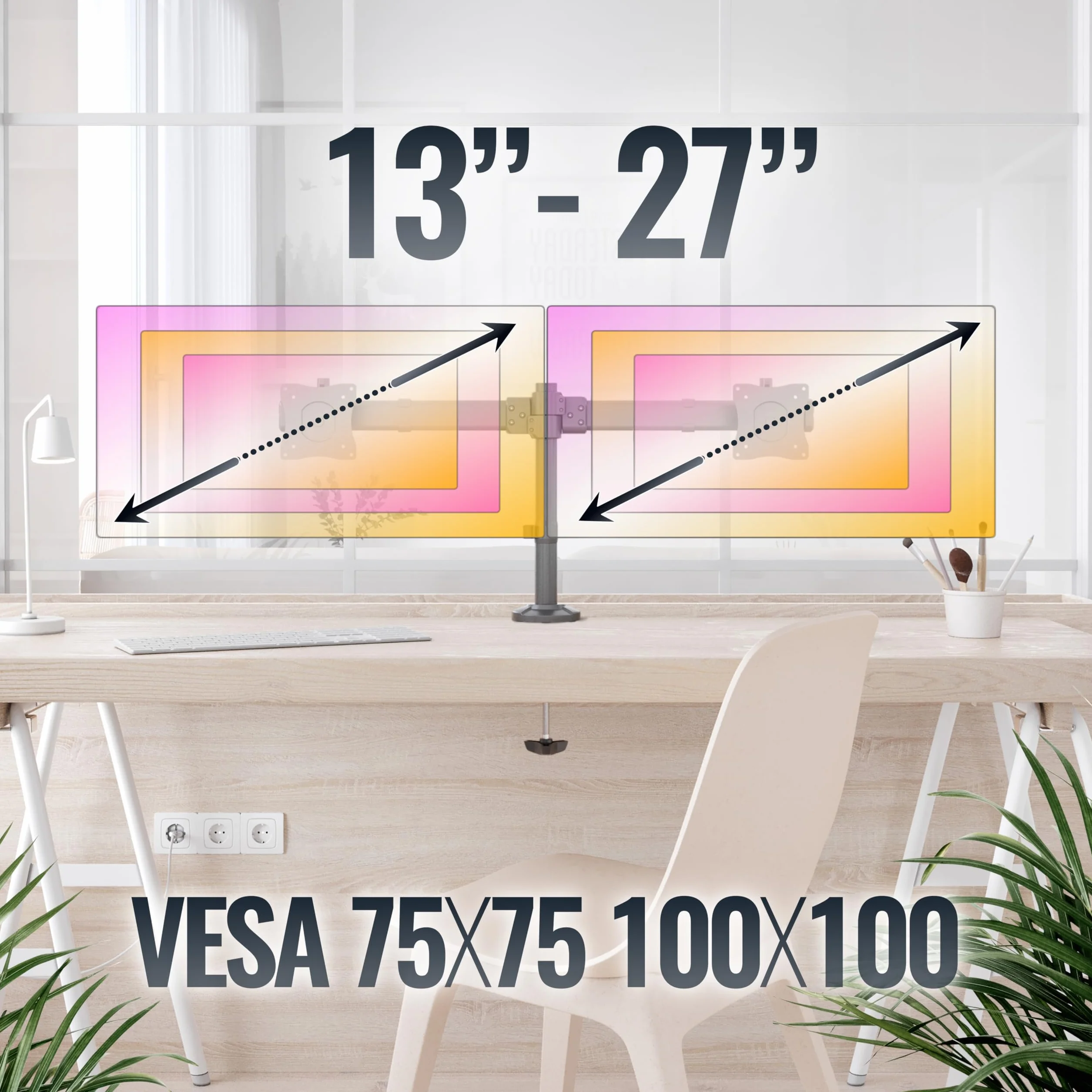RICOO VESA uchwyt na monitor o przekątnej ekranu 13-27 cali, 2 monitory, ramię TS6211, uchwyt do monitora komputerowego