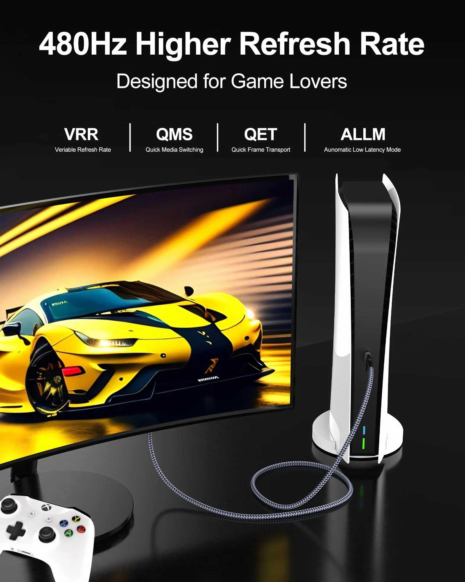 Kabel HDMI 2.2, 16K, 10K, 8K, 96 Gb/s, ultra wysoka prędkość 16 przy 60 Hz, 8K przy 240 Hz, 4K przy 480 Hz, pleciony przewód HDMI, HDCP 2.2 i 2.3, Dynamic HDR, eARC, kompatybilny z monitorem