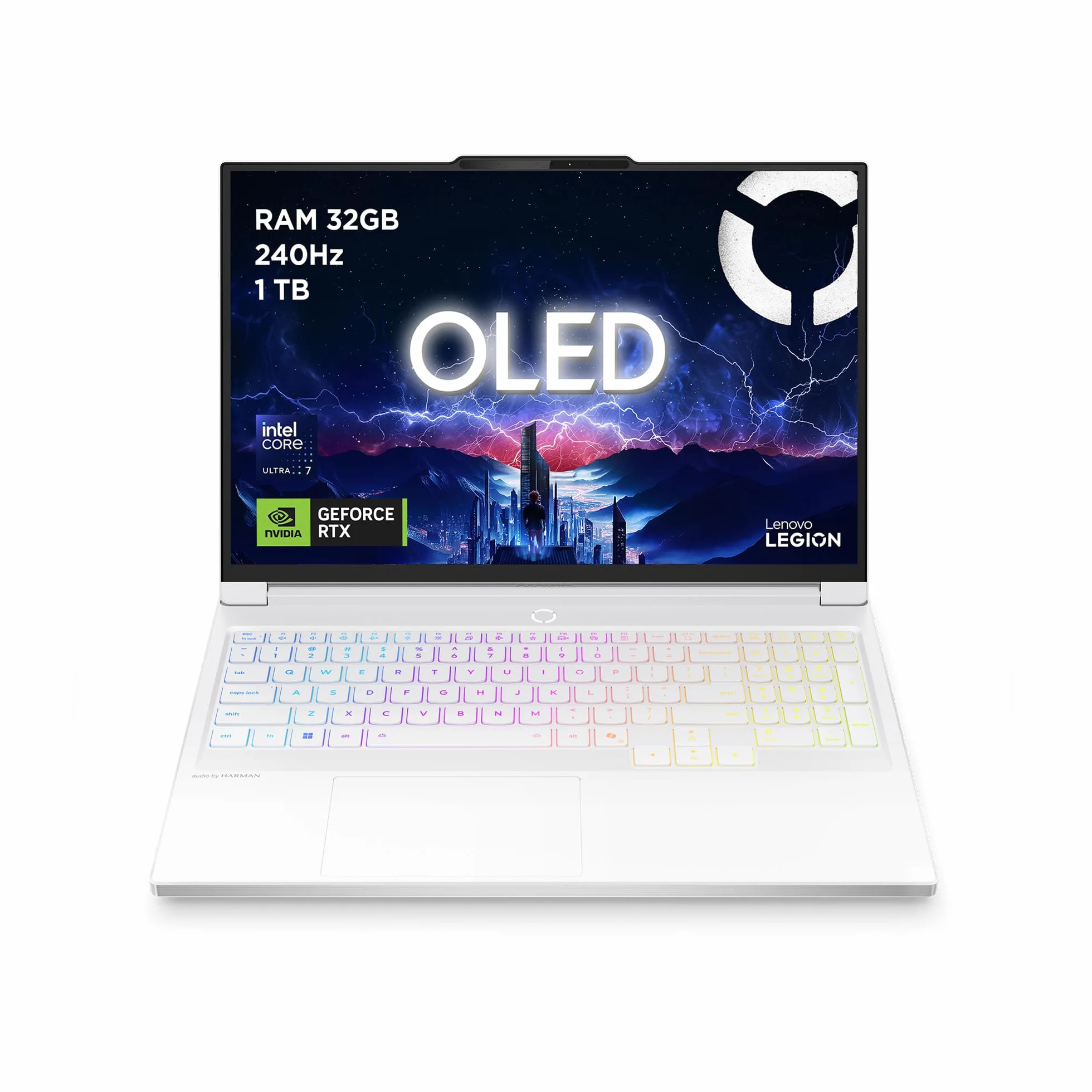 Lenovo Legion 7 Laptop do gier, wyświetlacz OLED WQXGA 16" 240 Hz, Nvidia GeForce RTX 5060 8GB, Intel Core Ultra 7 255HX, RAM 32 GB, SSD 1T, Windows 11 Home, włoska klawiatura RGB - Glacier White