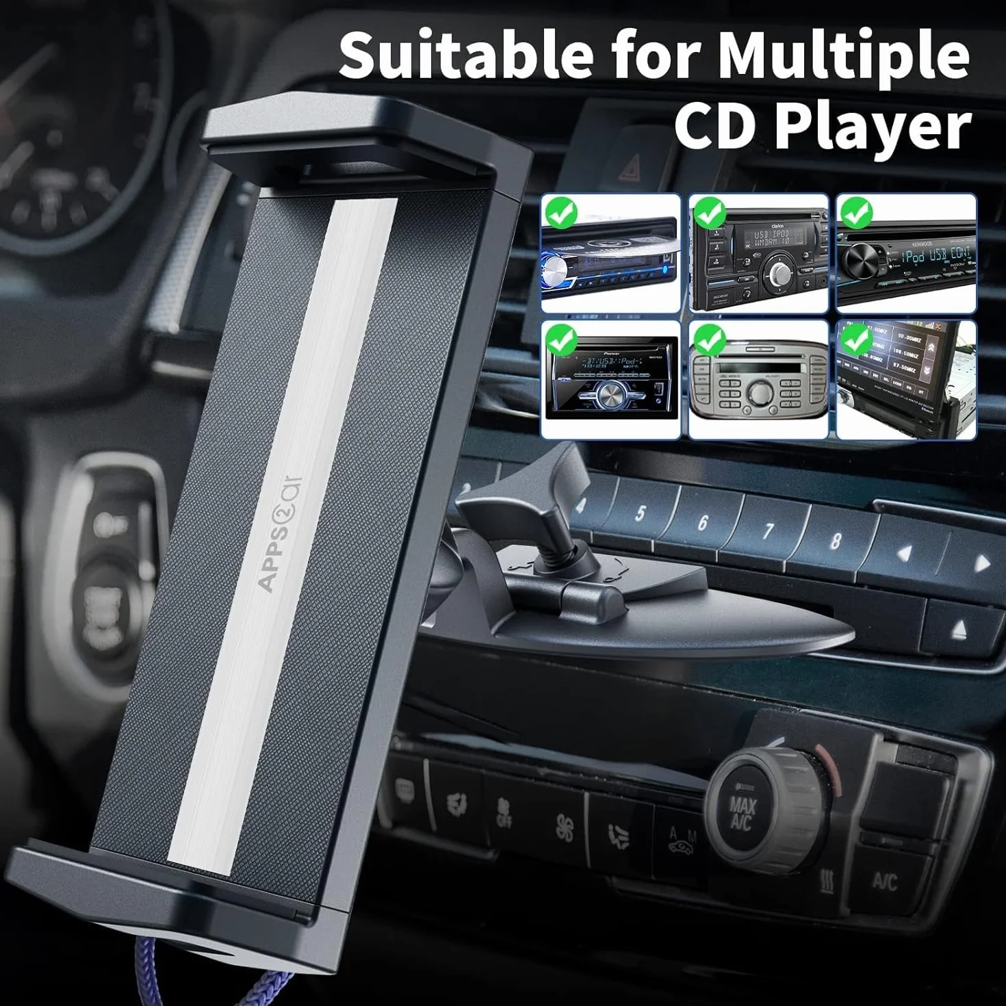 APPS2Car CD uchwyt na tablet 360 stopni obrót dla urządzeń 7-11" Uniwersalny uchwyt na tablet CD do samochodu