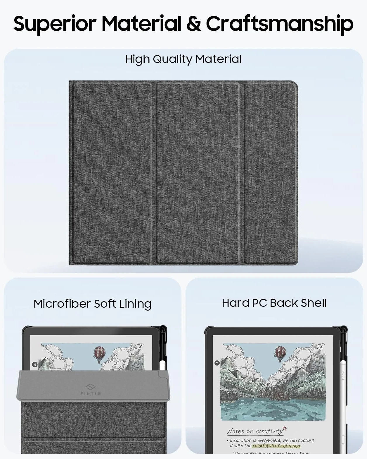 Fintie Etui na 11" Kindle Scribe (3. generacji) i Kindle Scribe Colorsoft (1. generacja) – 2025, szare z uchwytem na długopis i funkcją automatycznego wygaszenia/wybudzania