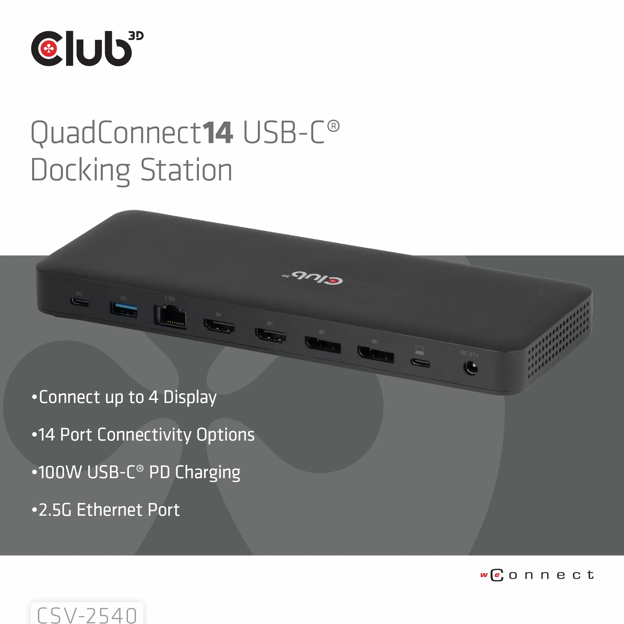 Club3D CSV-2540 14-1 USB-C Quad-Display stacja dokująca