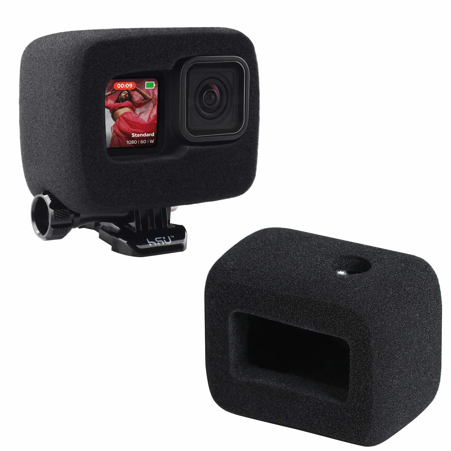 HSU 2-pak piankowa osłona przedniej szyby do GoPro Hero 13/12/11/10/9 czarna - osłona redukcji szumów przedniej szyby do nagrywania audio wideo na zewnątrz
