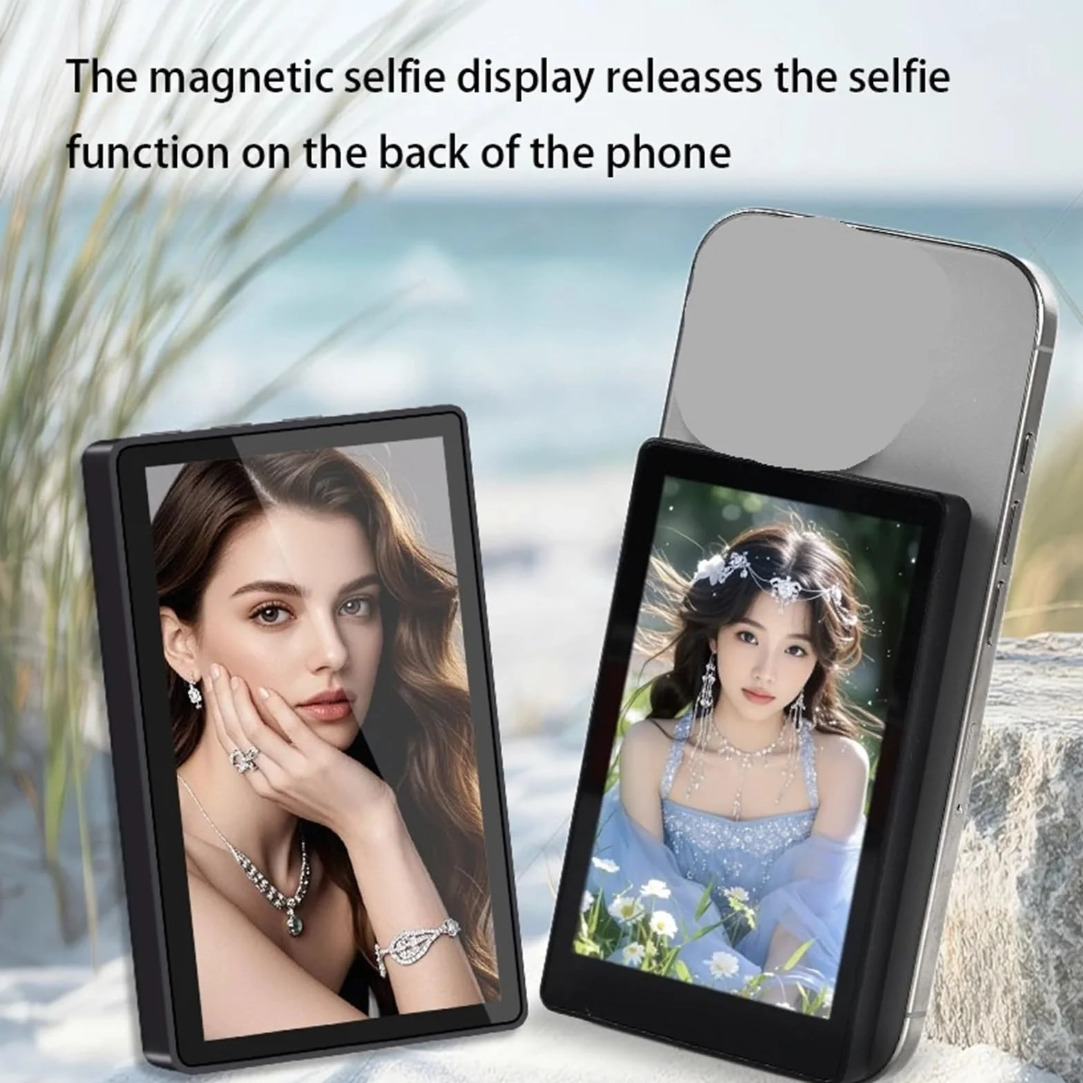 Monitor do Selfie, Magnetyczny ekran do selfie z vlogami do telefonu z tylną kamerą dla telefonu(Gray)