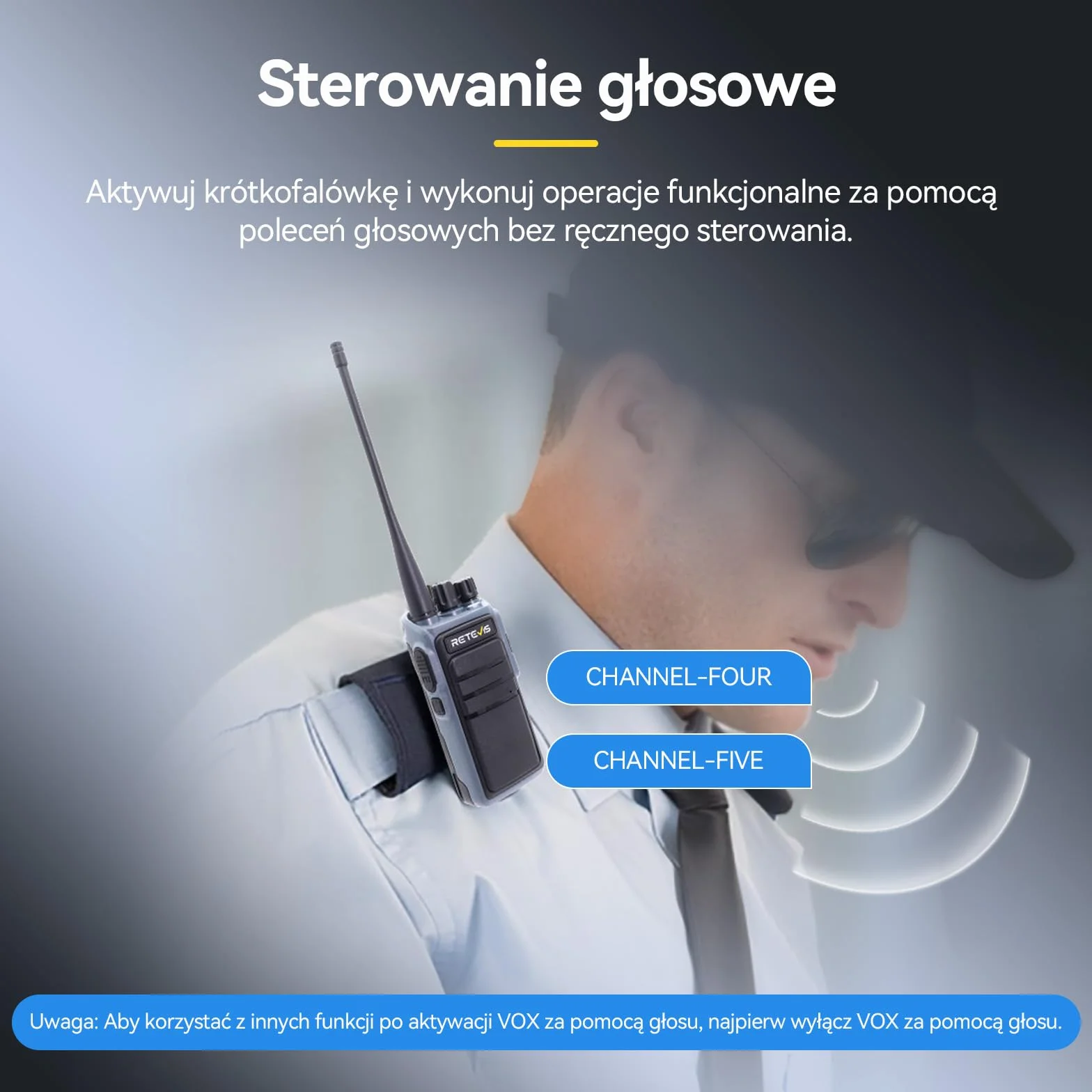 Retevis C64 Walkie Talkie Dwukierunkowa Redukcja Szumów, Dwupasmowe Radio Przenośne dla Dorosłych, Sterowane Językiem, Dwukierunkowe Radio Dużej Mocy do Jazdy na Rowerze, Wspinaczki (czarne,1 szt)