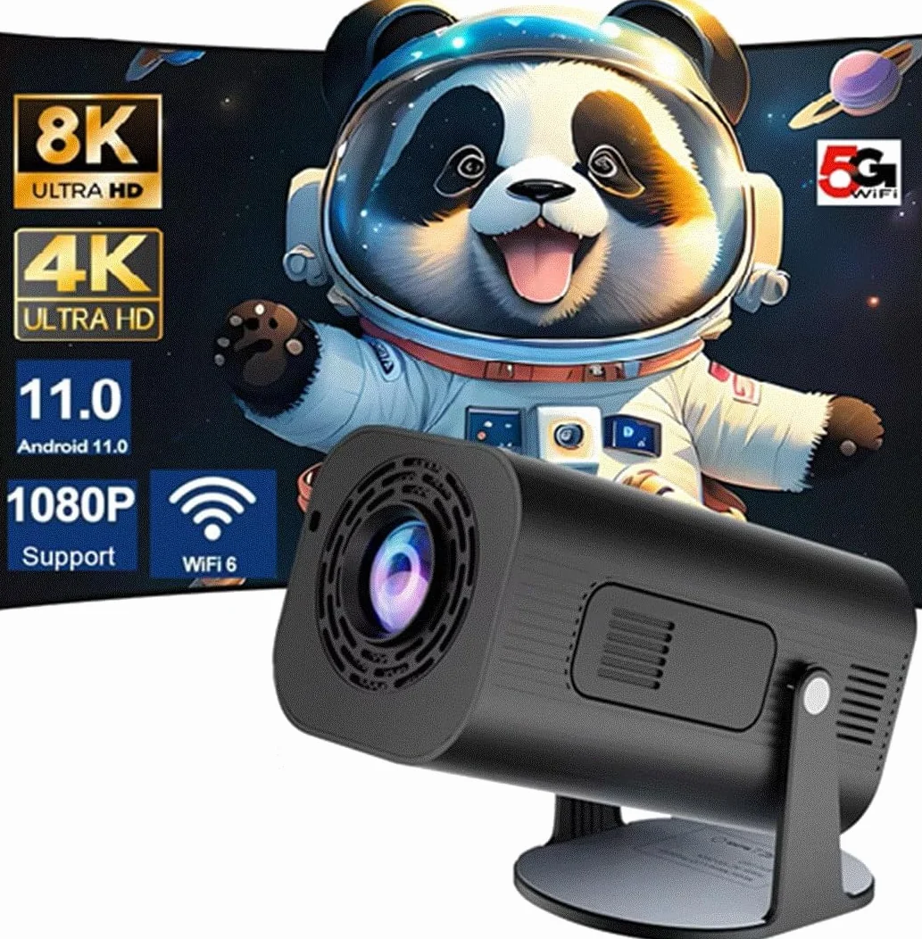 Mini projektor Android 11, 280 ANSI 4K, 8K, 1080P, WiFi, 6 BT5.0, przenośny projektor kina domowego z systemem Android/iOS (czarny)