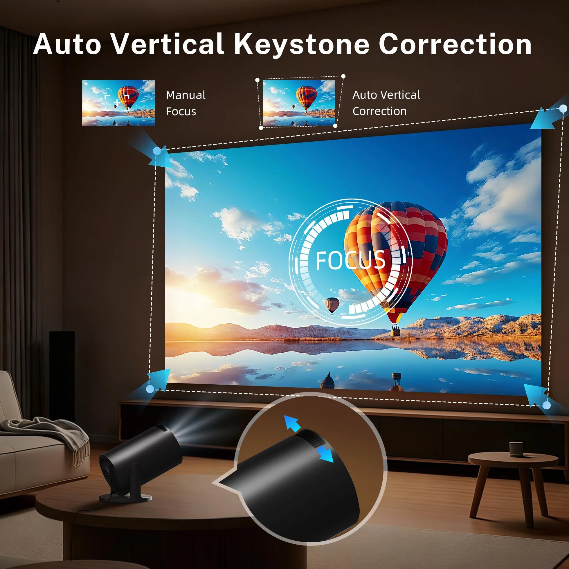 Mini projektor ze zintegrowanym WiFi i Bluetooth, Android 14, 1080P 4K, przenośny projektor z obrotem 180°, wersja HY300pro+ do użytku domowego i zewnętrznego LYNCAST X1