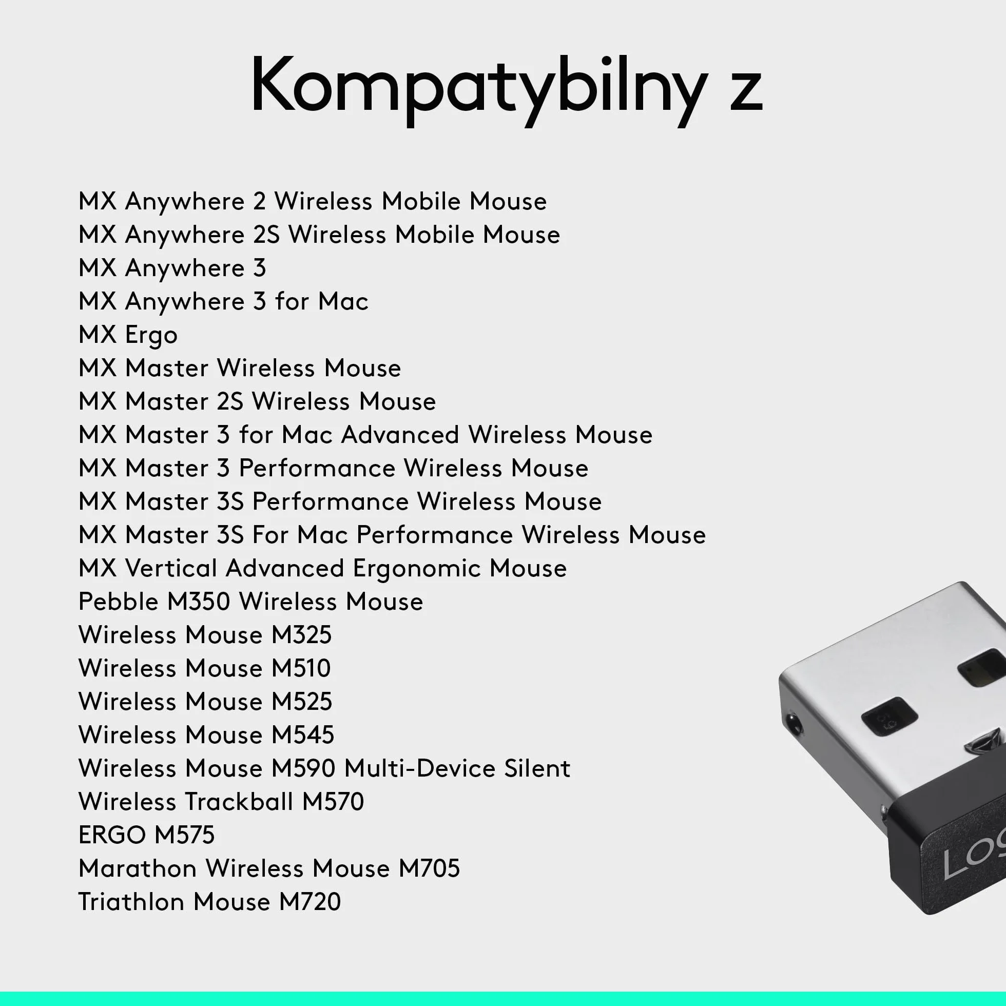 Logitech Odbiornik USB Unifying, technologia bezprzewodowa 2,4 GHz, wtyczka USB Kompatybilny ze wszystkimi urządzeniami Logitech Unifying, takimi jak mysz bezprzewodowa i klawiatura, PC/Mac - Czarny