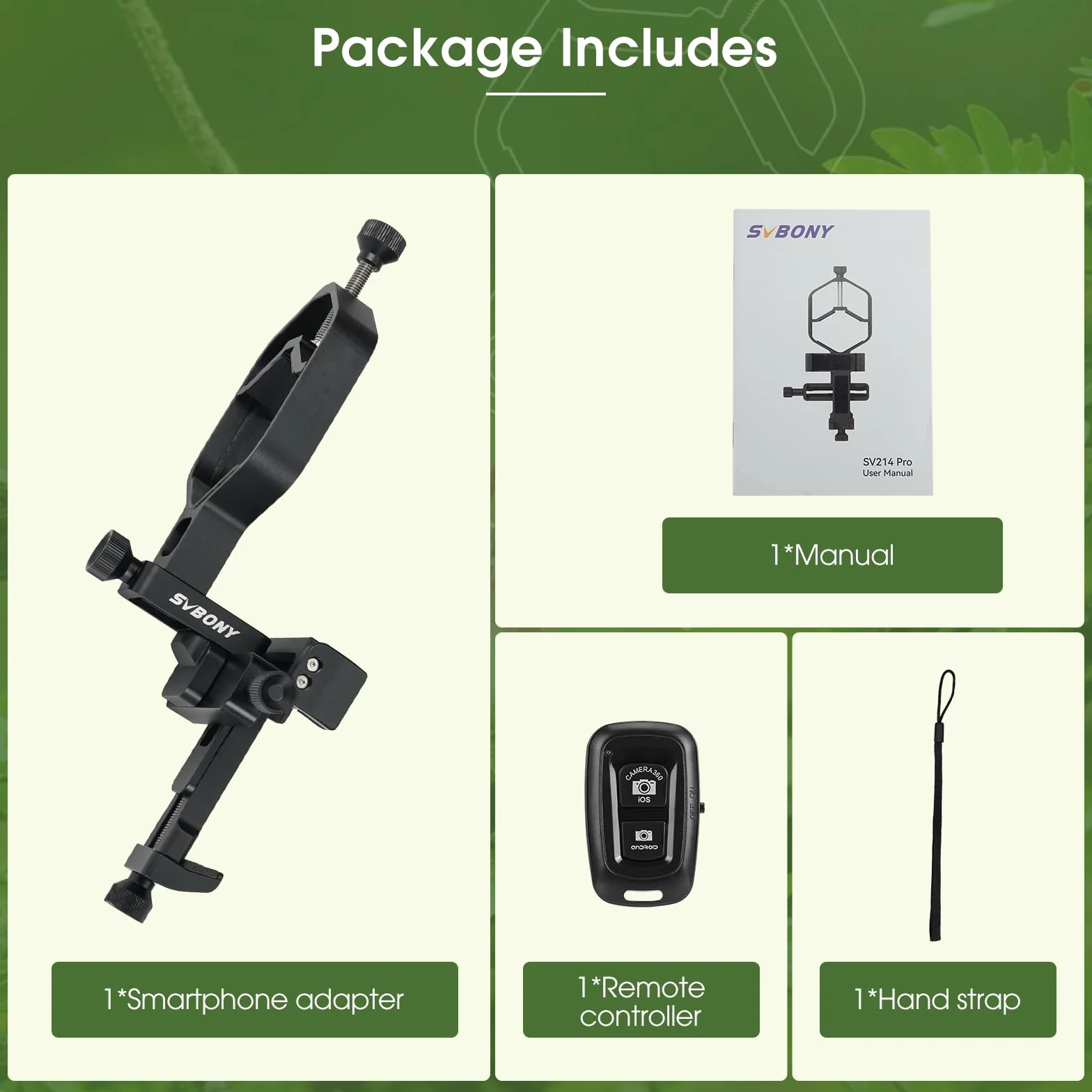 Svbony SV214Pro Uchwyt Adaptera do Smartfona, Adapter do Digiscopingu, 3-Osiowy Uniwersalny Adapter do Telefonu, Akcesoria Metalowe Kompatybilny z Lornetką Monokular Luneta (44-64mm)