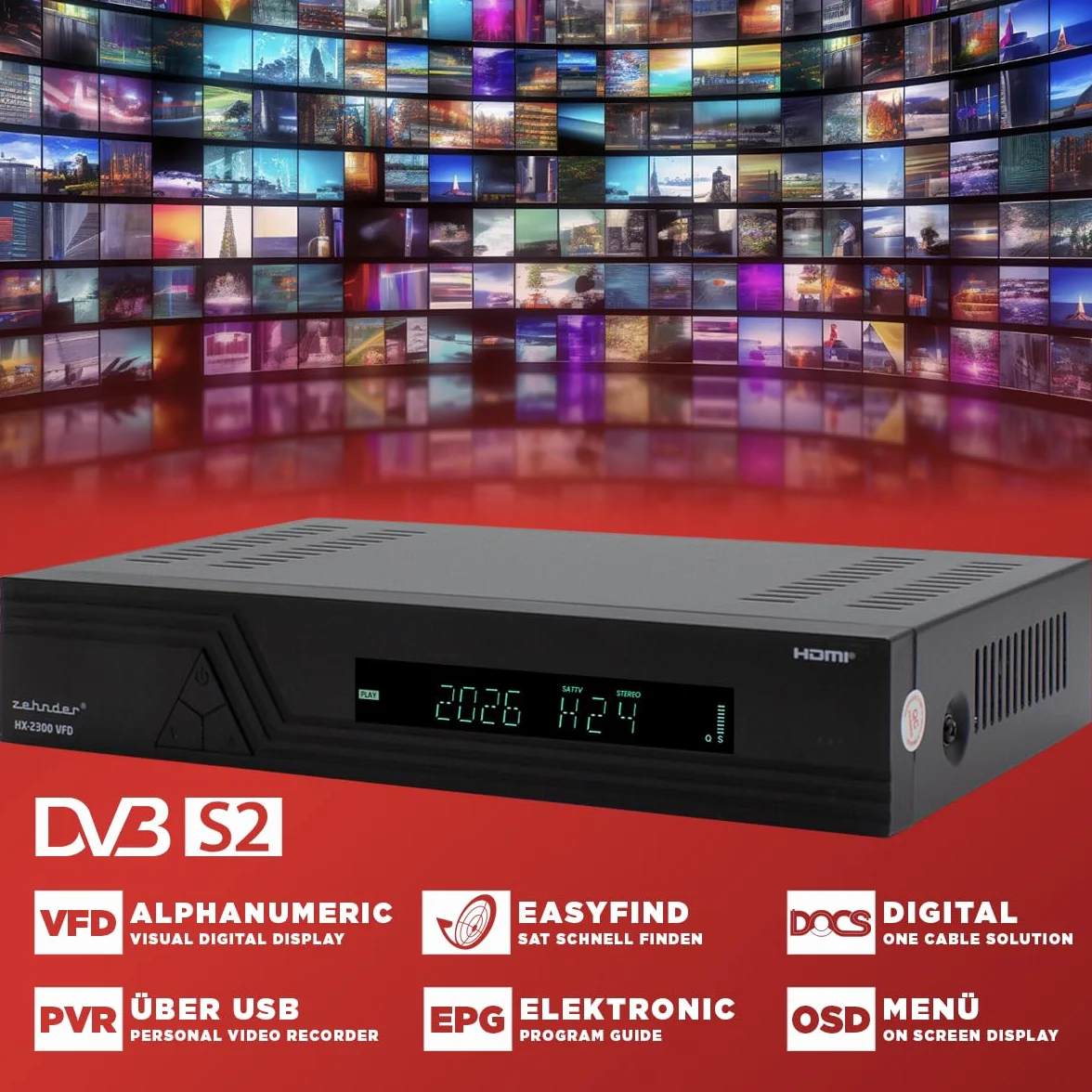 [ Test bardzo dobry, Note 1.3 *] Odbiornik satelitarny 1.3 1 x 100 VFD + pilot zdalnego sterowania dla seniorów, z funkcją nagrywania, obsługuje Full HD, cyfrowy odbiornik satelitarny do anteny