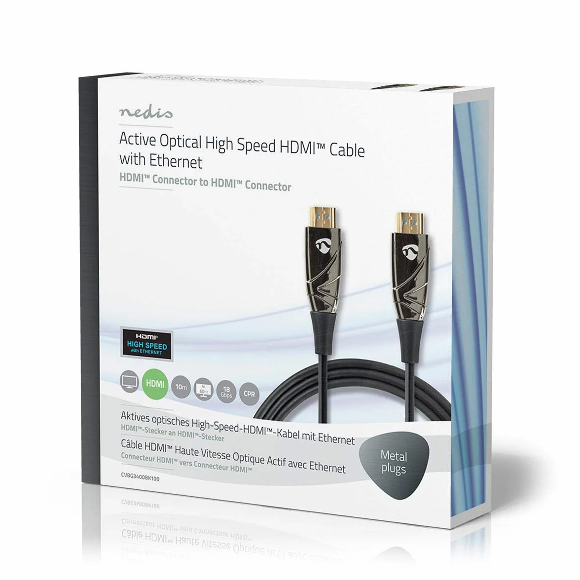 Nedis Kabel HDMI o wysokiej prędkości z Ethernet, AOC, złącze HDMI - złącze HDMI, czarny, 10 m
