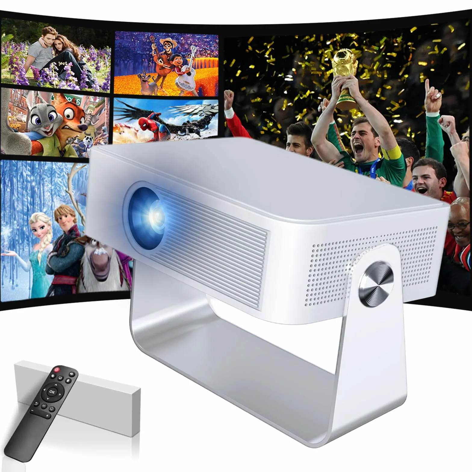Mini projektor z WiFi 6 i Bluetooth 5.4, przenośny projektor z obsługą 4K/1080P, projektor wideo z pilotem zdalnego sterowania, inteligentny projektor kompatybilny ze smartfonami/TV Stick/HDMI/USB