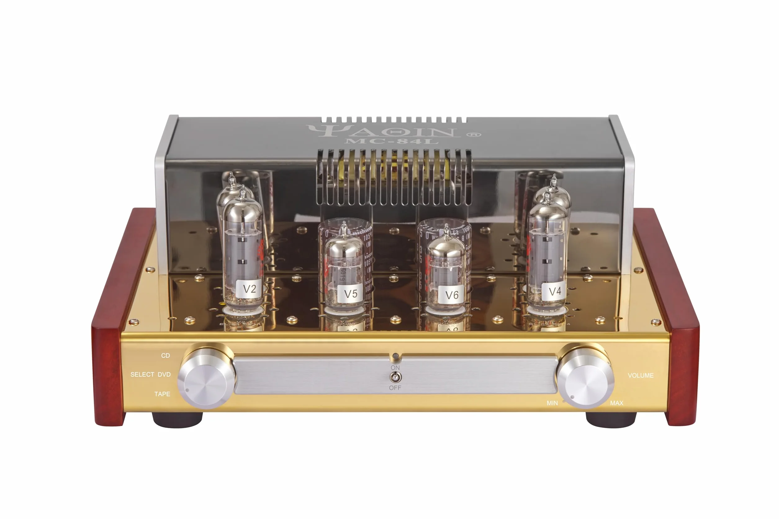 YAQIN MC-84L Stereofoniczny lampowy wzmacniacz zintegrowany Push-Pull, moc wyjściowa12Wx2, lampy 6P14x4szt 12AX7Bx2szt, napięcie AC110V i AC230V