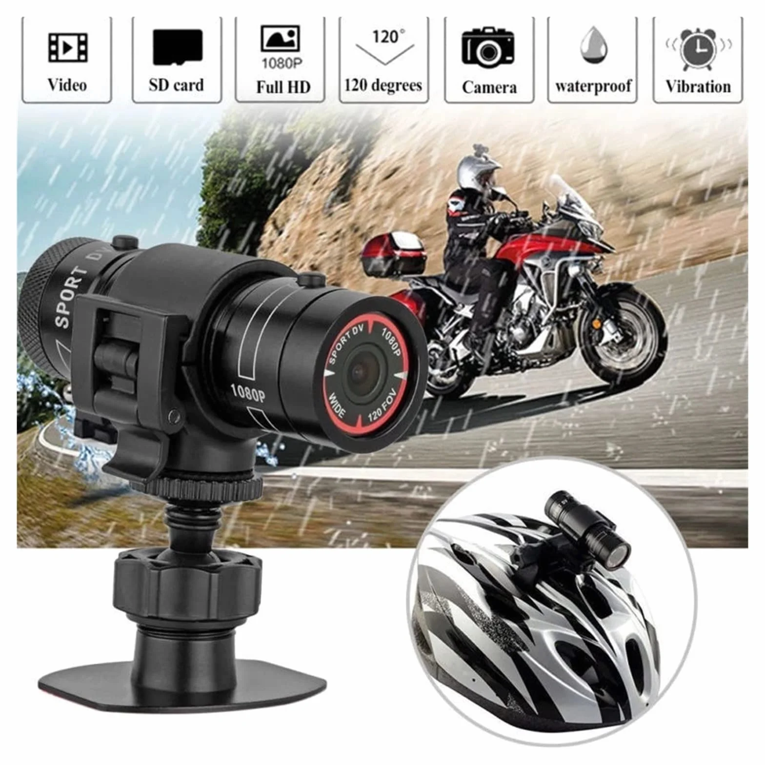 Kamera sportowa ze stabilizacją obrazu, Rowerowa kamera sportowa rower górski kask motocyklowy Action Mini kamera DV F9 kamera Full 1080p HD samochodowy rejestrator wideo Wysoka liczba klatek na sekun