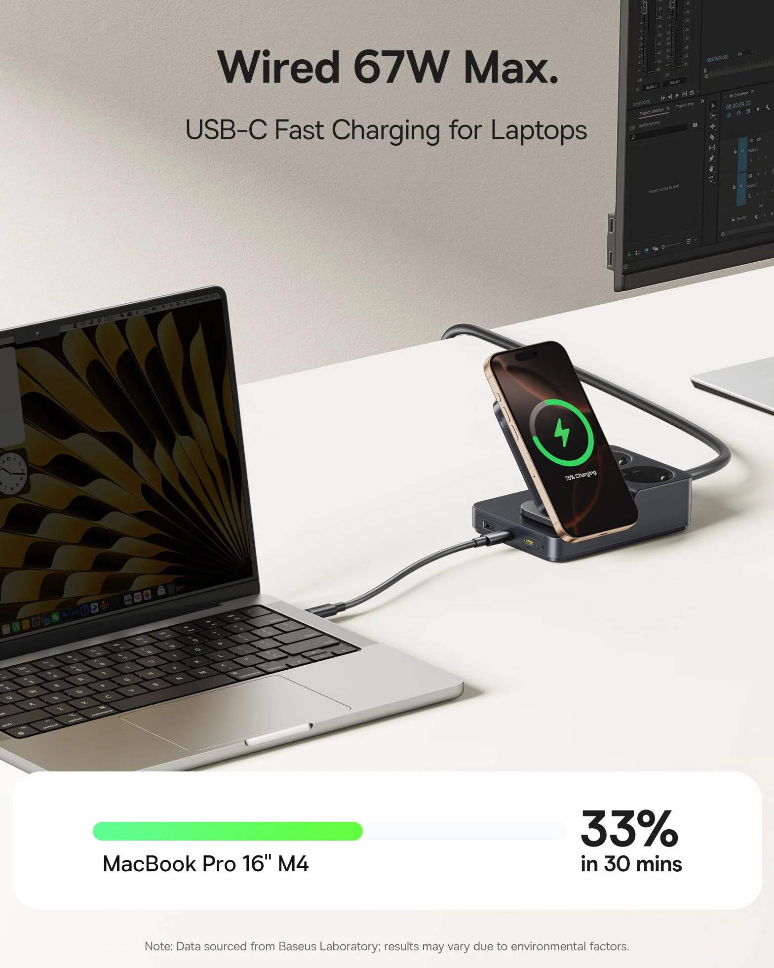 Baseus Nomos 67W listwa USB-C, gniazdko ładowania z ładowaniem magnetycznym Qi2, przenośna ładowarka PD do MacBooka, iPada, iPhone’a 16/15, Galaxy S25 Ultra, do domu i podróży