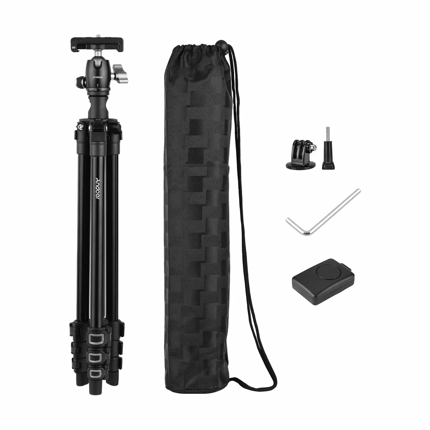 Andoer Q160H statyw do aparatu fotograficznego, poziomy, profesjonalny statyw podróżny z panoramiczną głowicą kulową 360°, uchwyt na telefon, pilot zdalnego sterowania, do lustrzanek cyfrowych, smartfonów, kompatybilny z Canon Nikon Sony