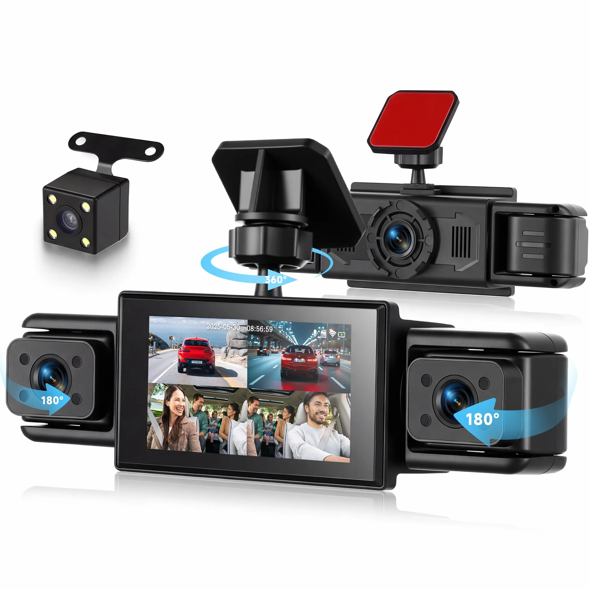 Rimoody 4-kanałowa kamera samochodowa 360 stopni, z 4 kamerami 1080P z przodu i z tyłu, lewo i prawo, 7,6 cm 1080P kamera samochodowa z noktowizorem/nagrawaniem w pętli/24-godzinnym monitorem