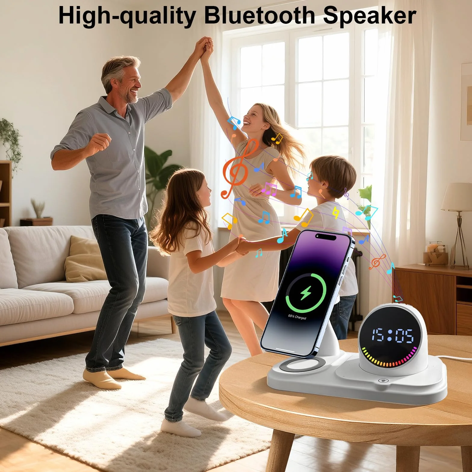 6 w 1 bezprzewodowa ładowarka do iPhone'a z głośnikiem Bluetooth, stacja szybkiego ładowania do iPhone'a 17/16/15/14/13/12/11/Pro/Max/Plus, do Apple Watch i AirPods